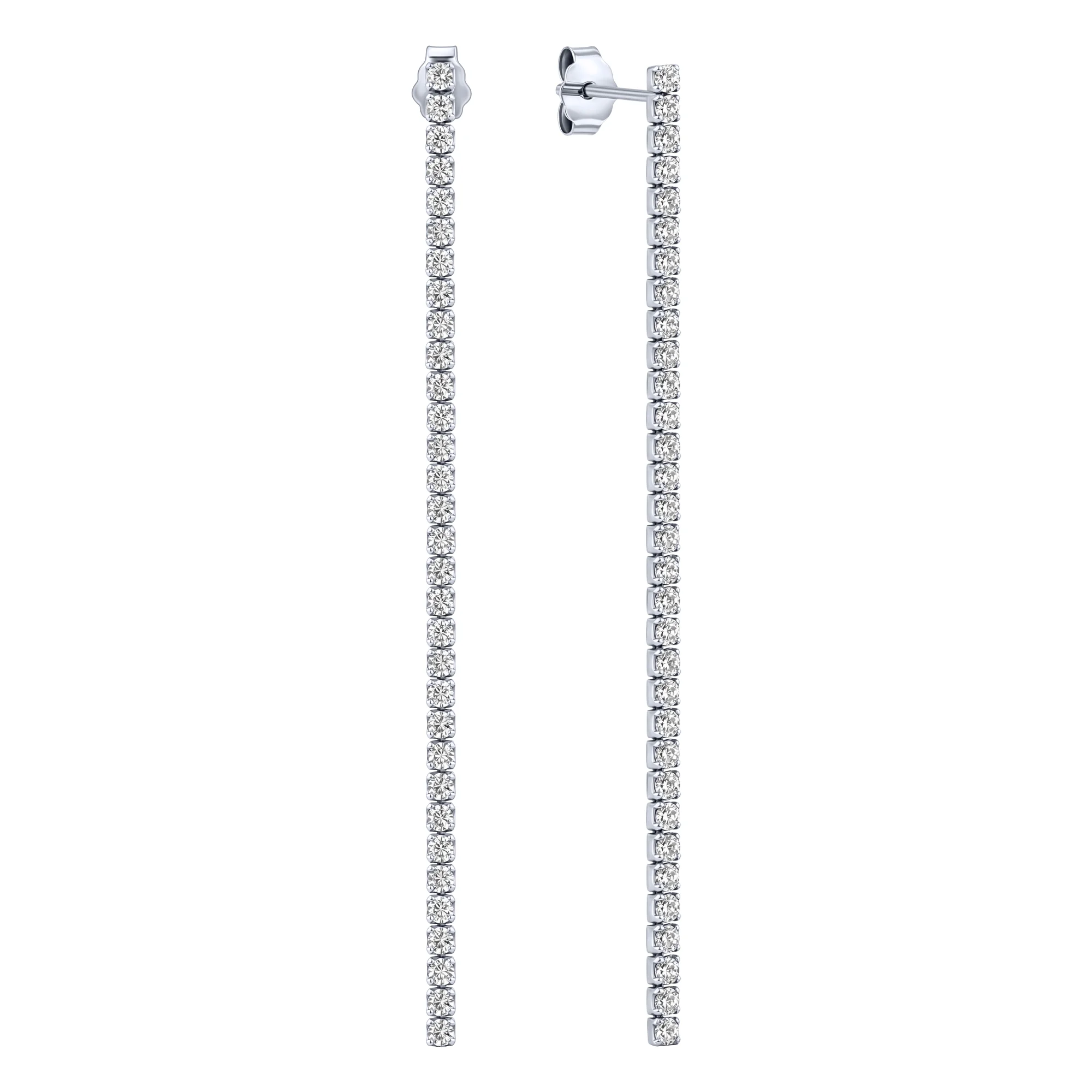 Серебряные серьги-пусеты с дорожкой из фианитов - 2139159 - 1