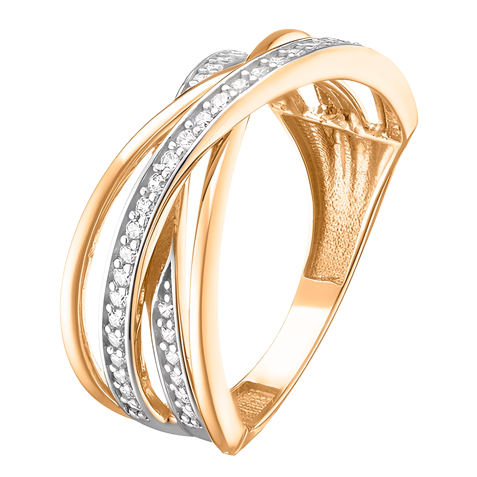 Золотое комбинированное кольцо с фианитами - 538737 – изображение 1