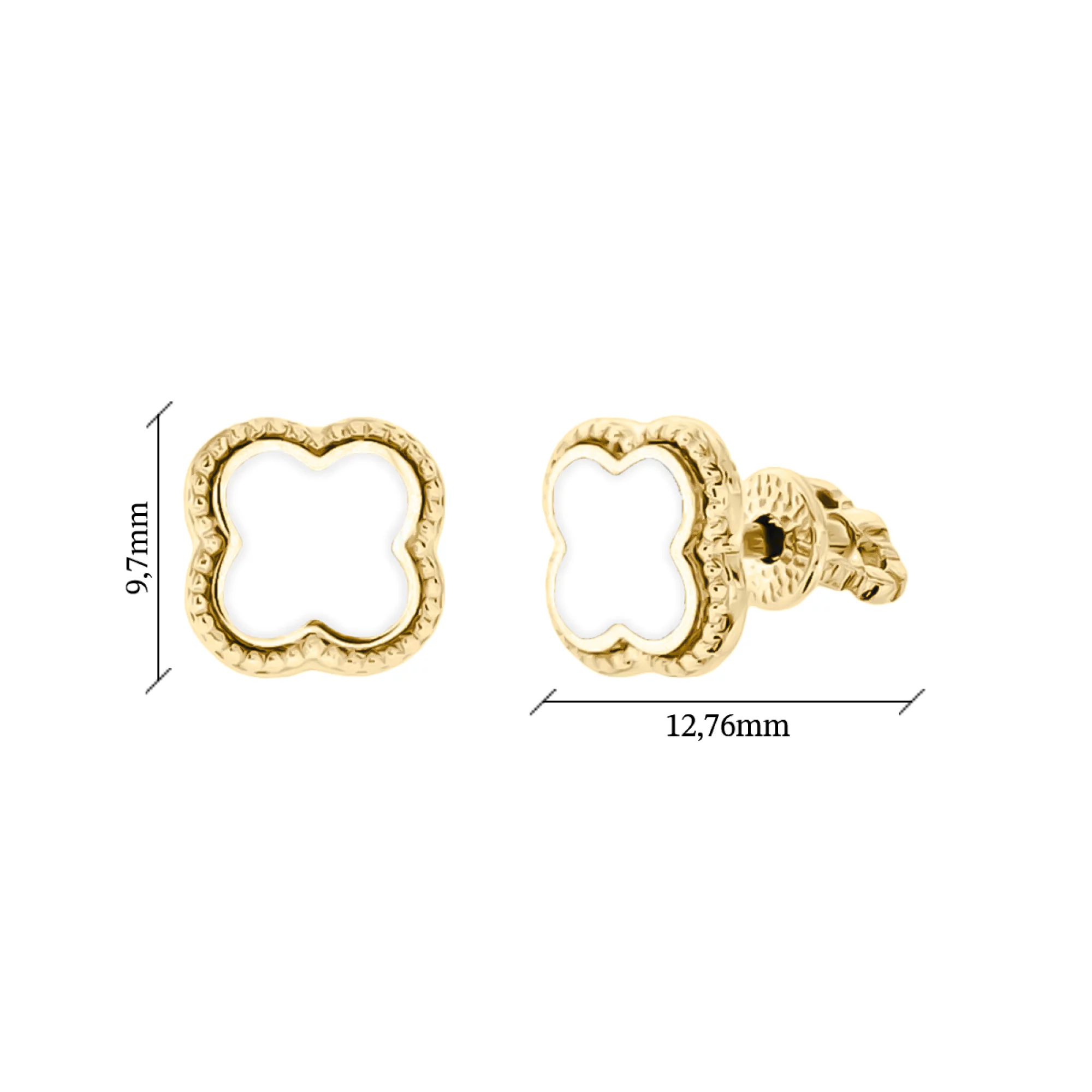 Серьги-гвоздики "Клевер" золотые с эмалью - 1625533 – изображение 2