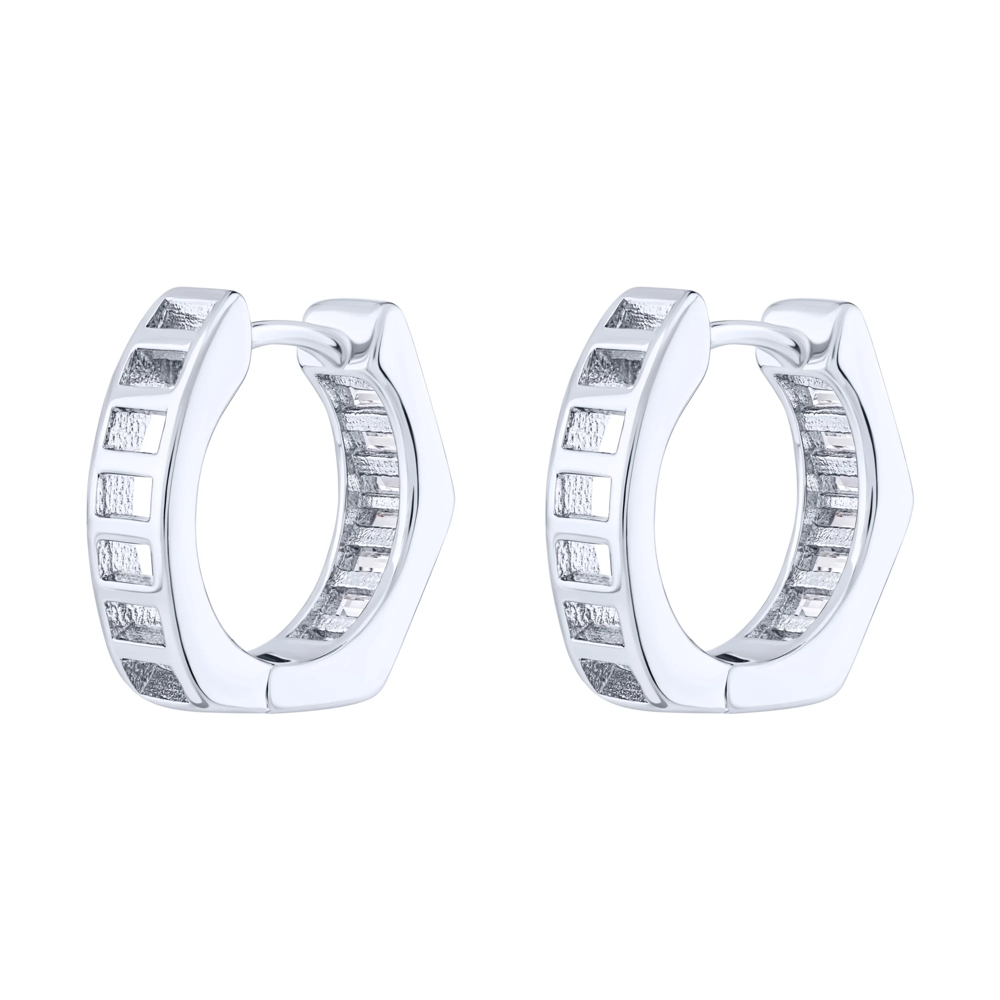 Серебряные серьги-кольца с фианитами - 2095479 - 2