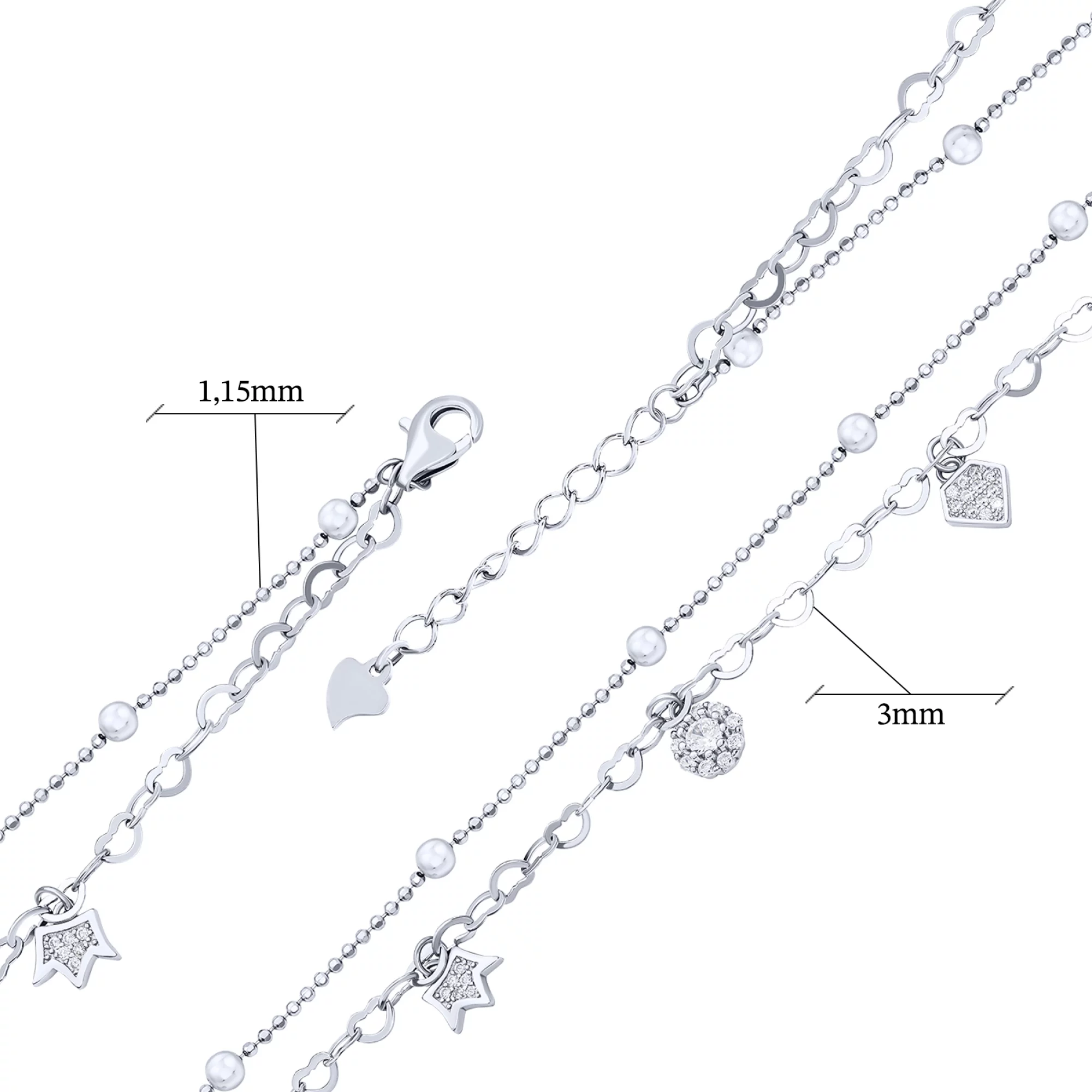 Срібний подвійний браслет з фіанітами в подвійному плетінні - 1644823 – зображення 3