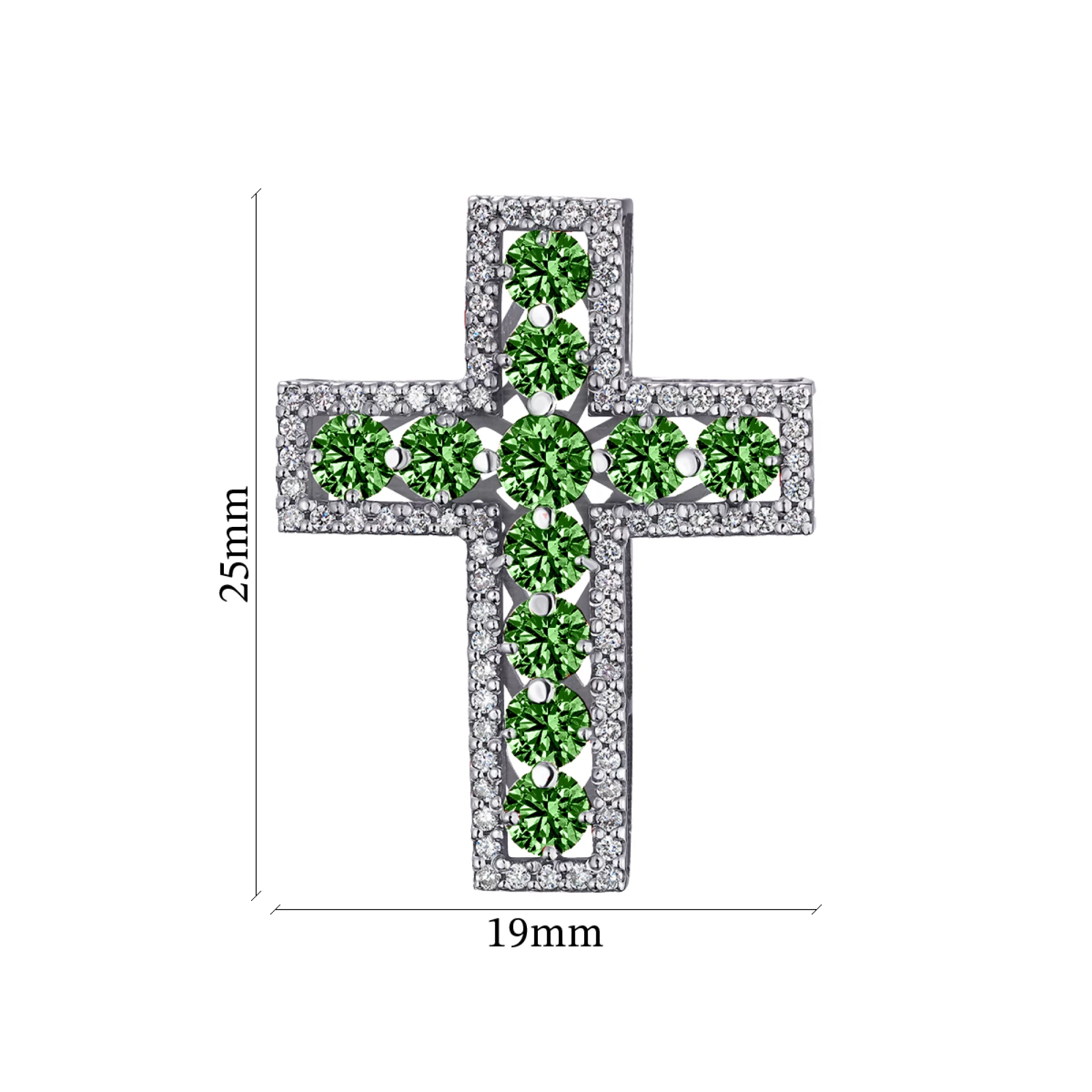 Хрестик з білого золота зі смарагдами і діамантами - 960385 – зображення 2