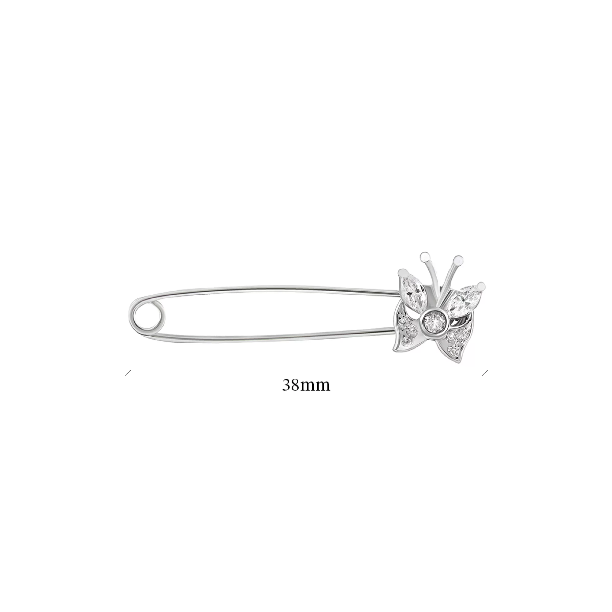 Серебряная булавка "Бабочка" с фианитом - 430949 – изображение 2