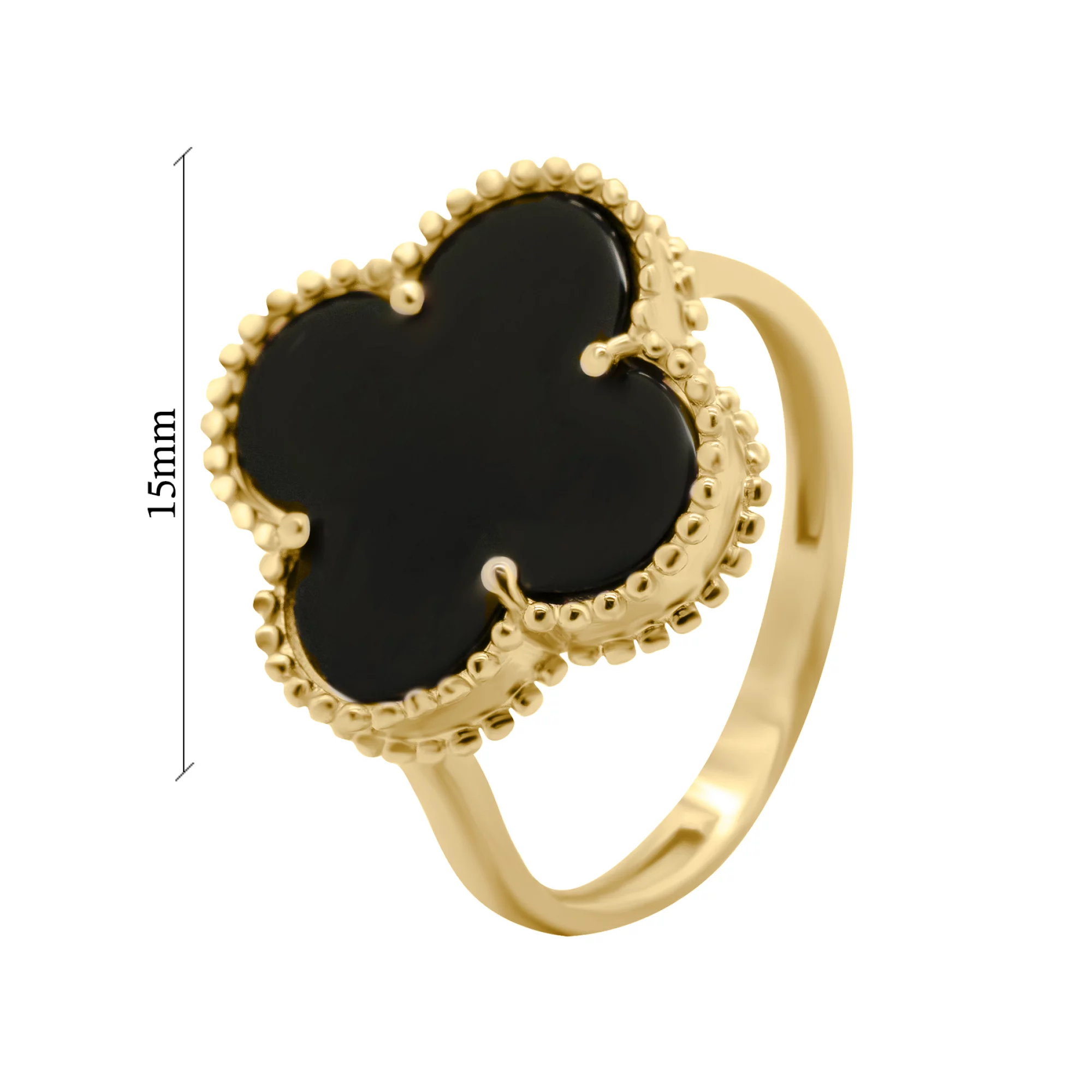 Кольцо "Клевер" в лимонном золоте с ониксом - 1625343 – изображение 2