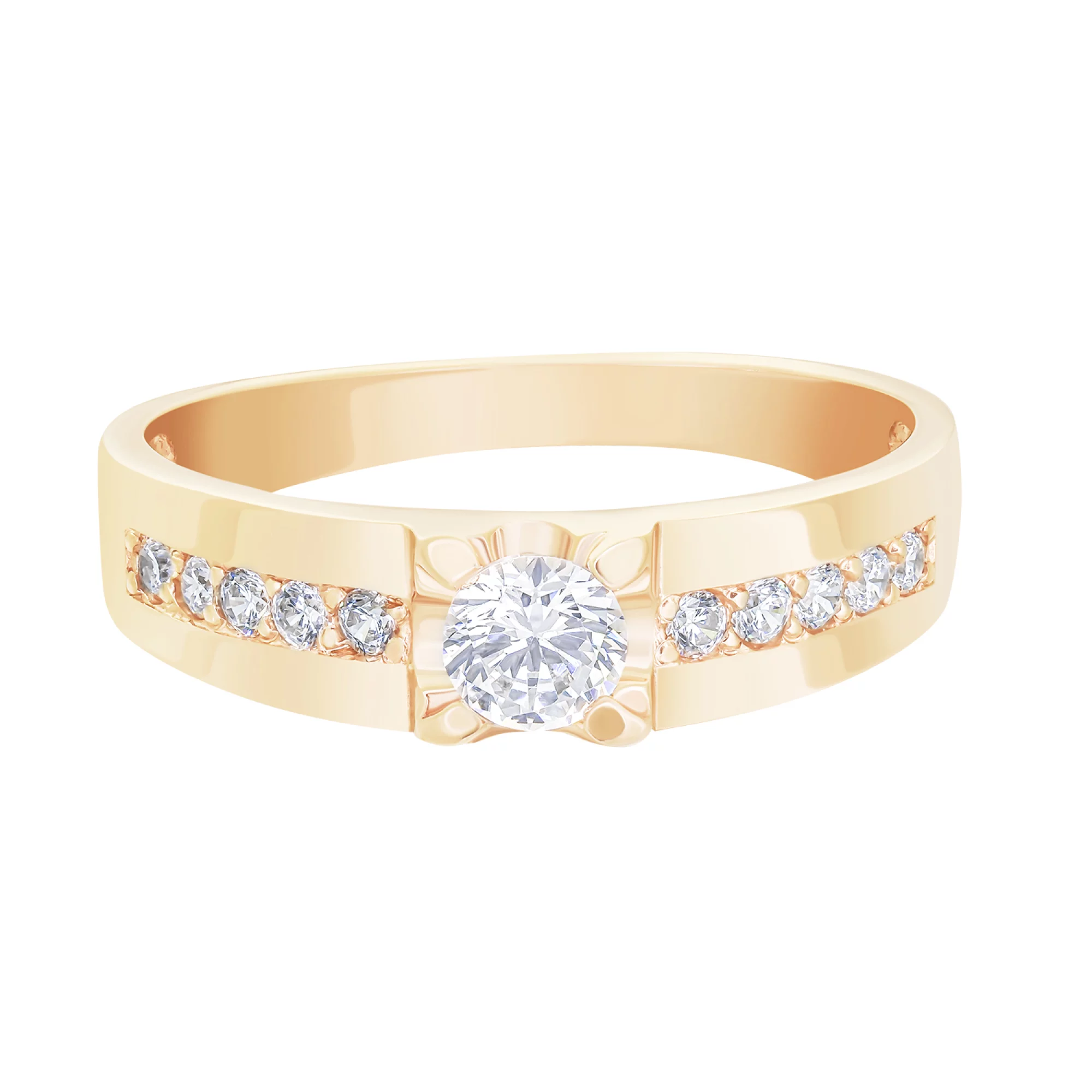 Помолвочное золотое кольцо с фианитами - 1677983 – изображение 2
