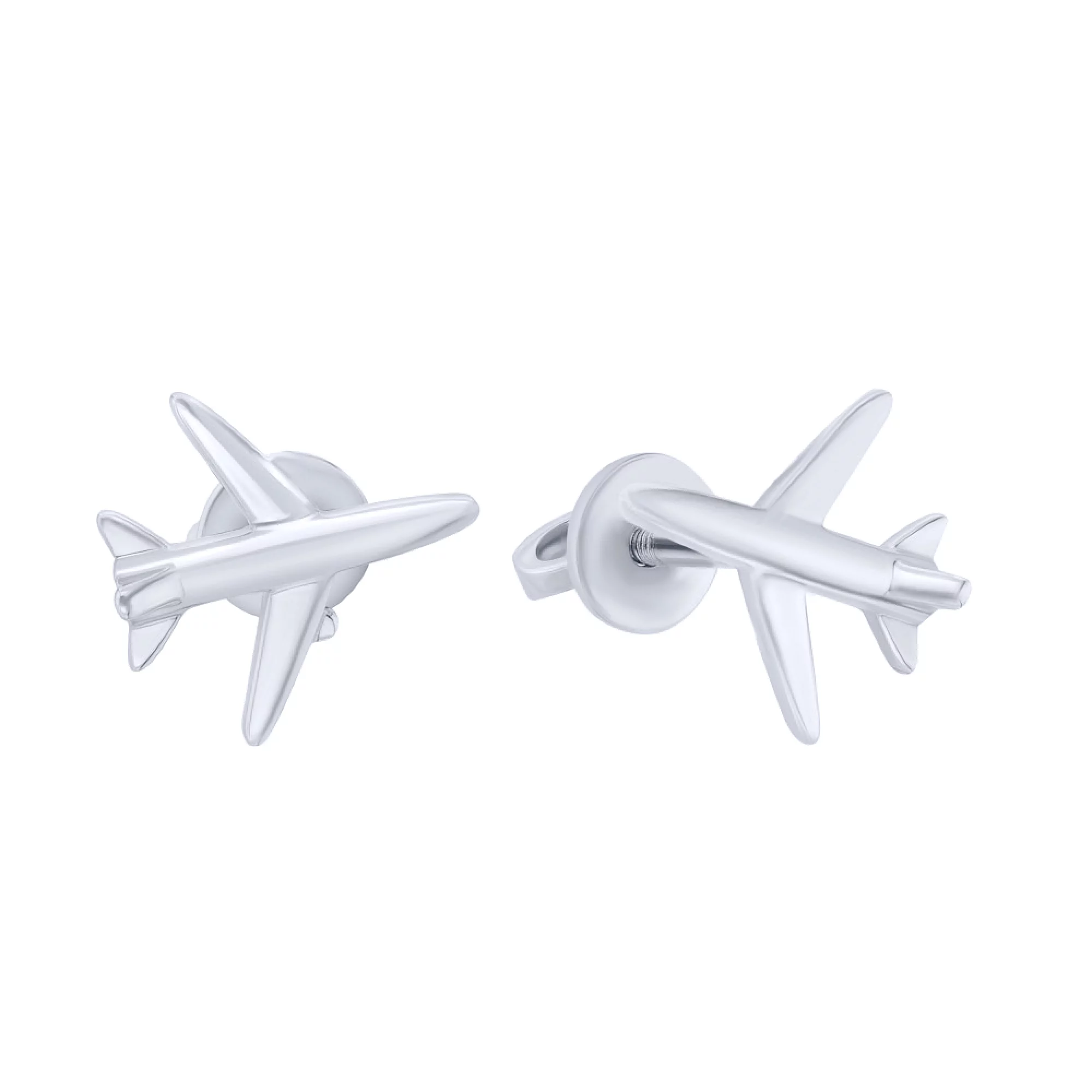 Серебряные серьги-гвоздики "Самолетик" - 1609585 – изображение 1
