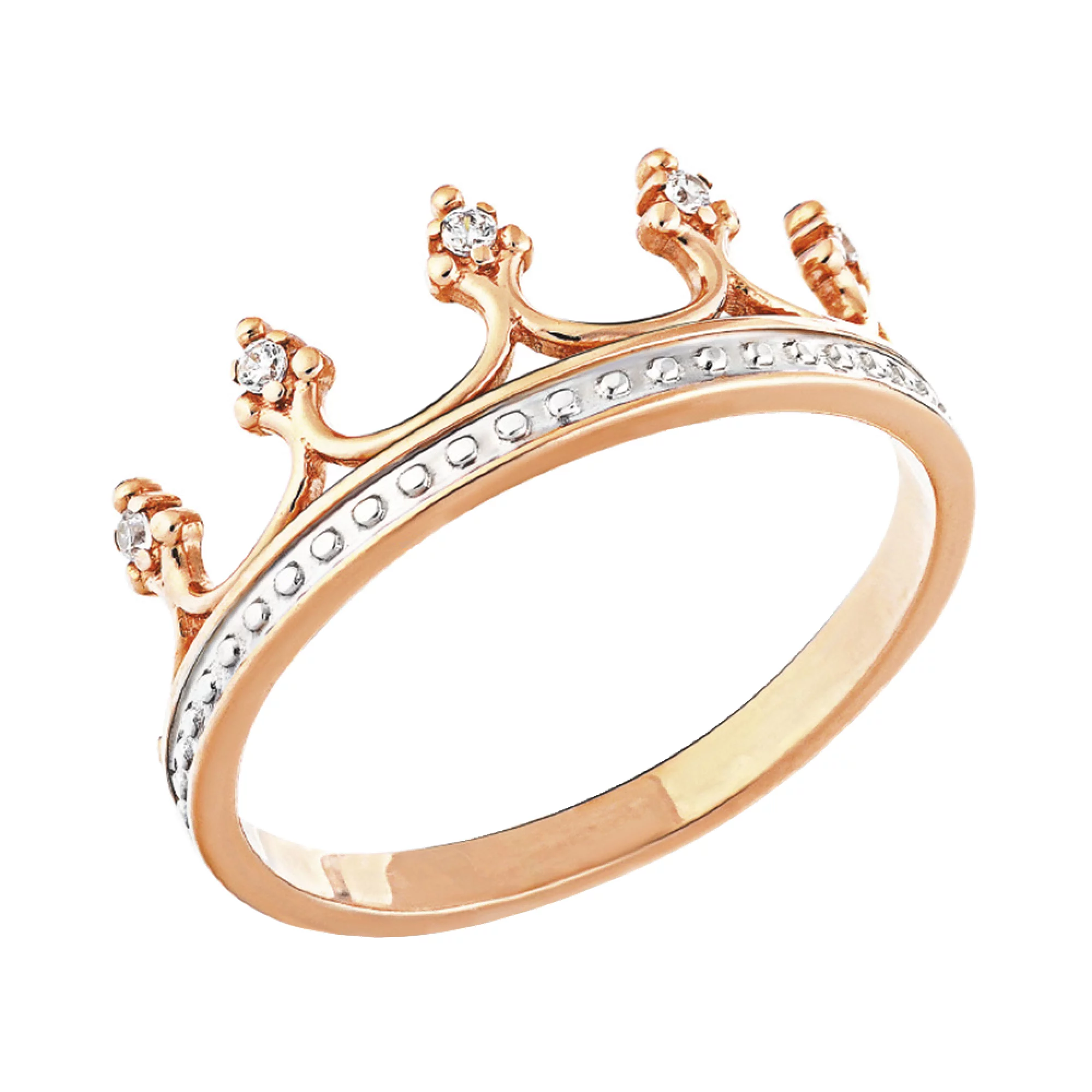 Золотое кольцо "Корона" с фианитом - 585409 – изображение 1