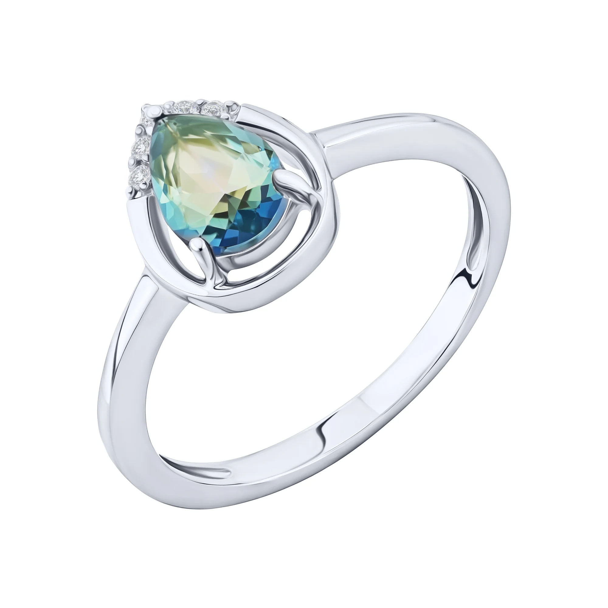 Серебряное кольцо с топазом мистик и фианитами - 2167042 - 1