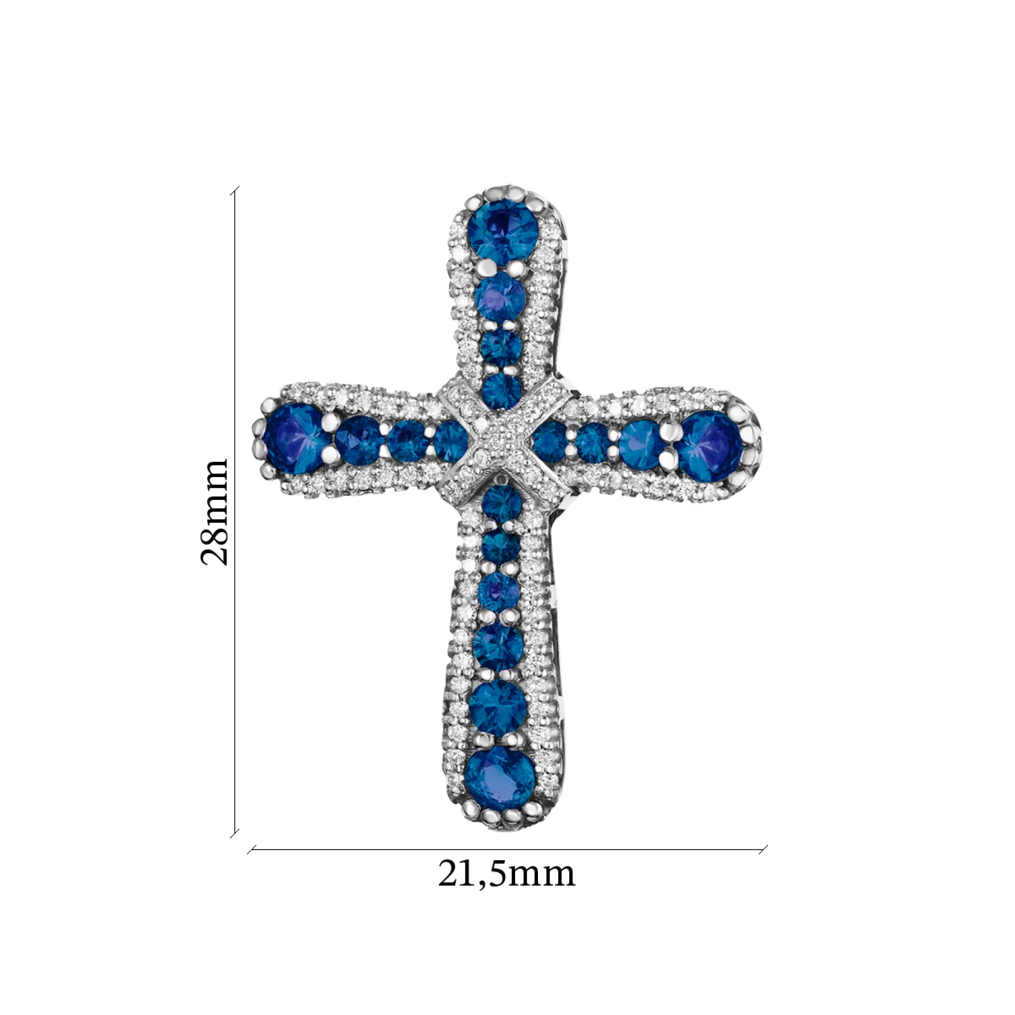 Хрестик з білого золота з діамантами і сапфірами - 963794 – зображення 2