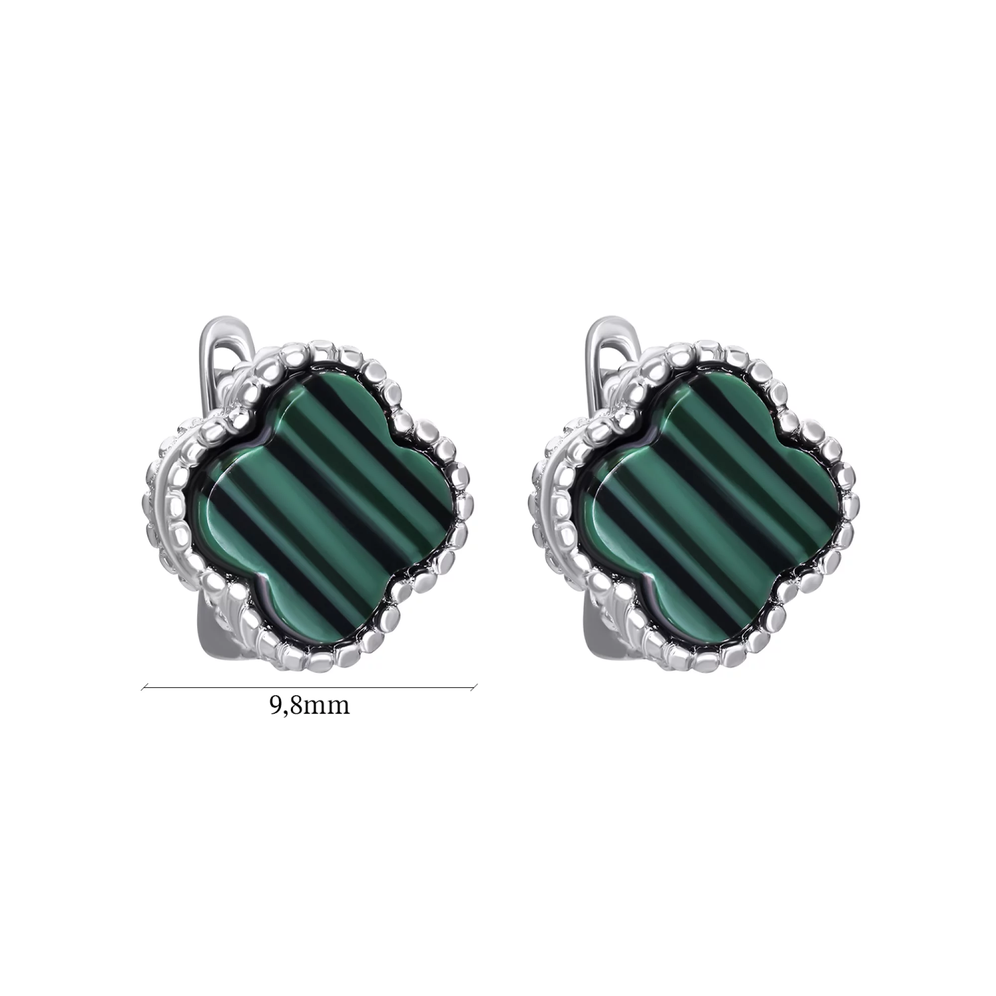 Сережки серебряные с малахитом "Клевер" - 1483519 – изображение 3
