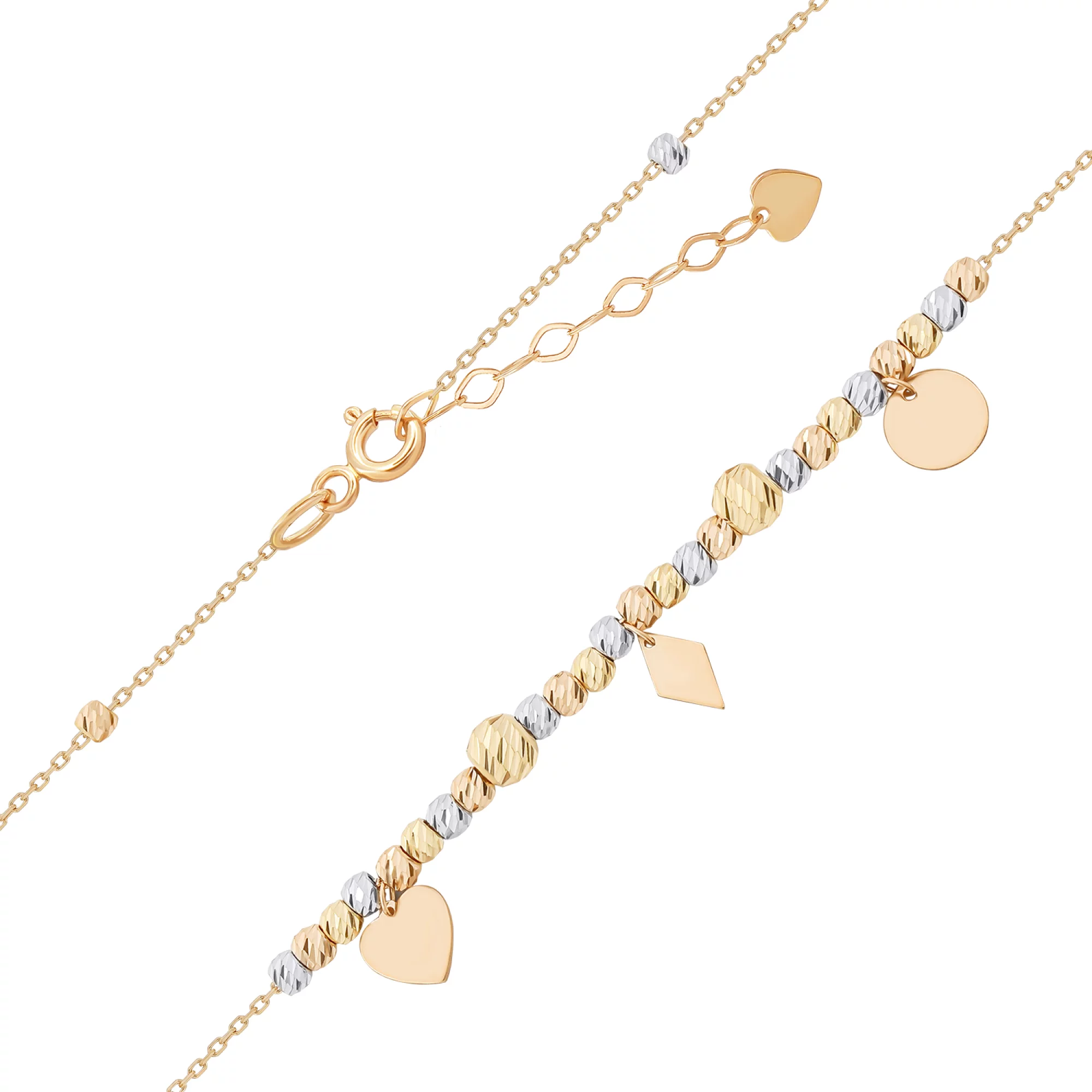 Браслет из комбинированного золота с подвесами плетение якорь - 1500235 – изображение 2