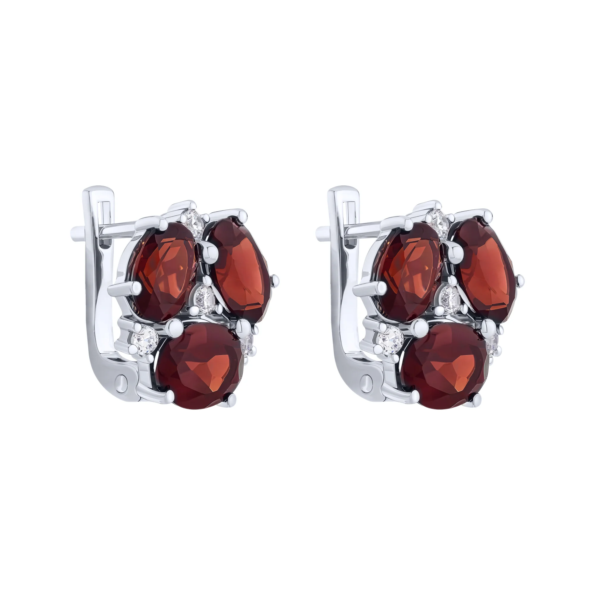 Серебряные серьги с гранатом и фианитами - 2137673 - 1