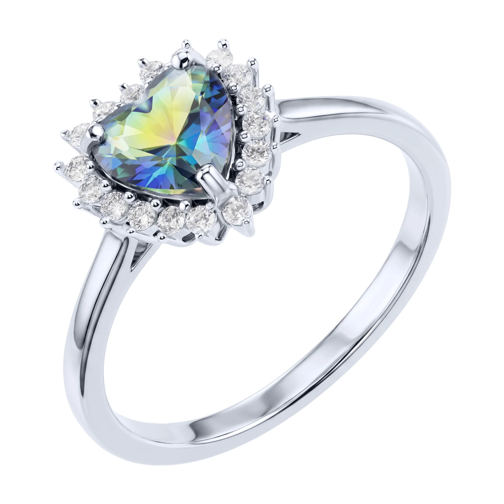 Серебряное кольцо "Сердце" с мистик топазом и фианитами - 2287811 - 2
