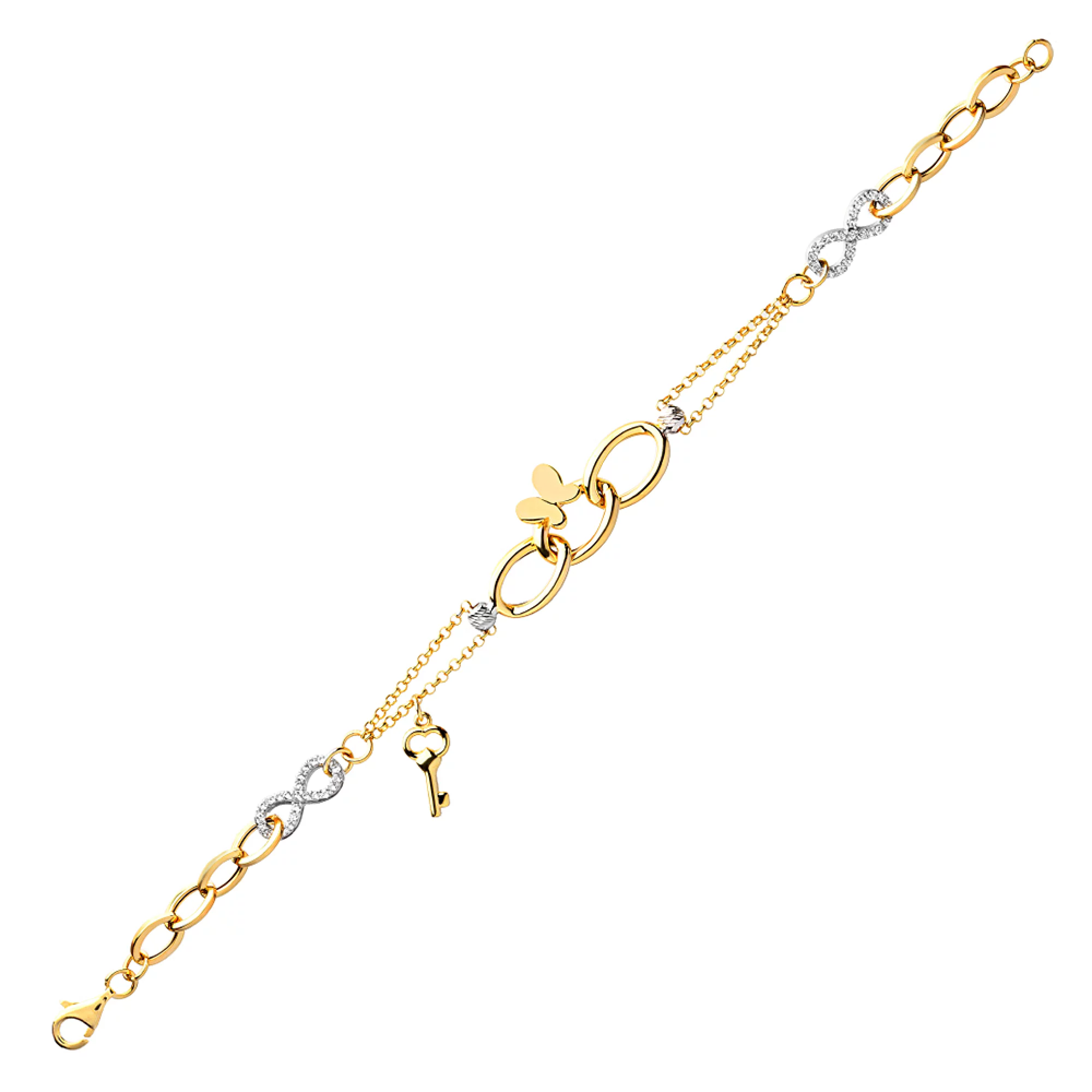 Золотий браслет з фіанітами та підвісками плетіння якірне - 1516027 – зображення 2