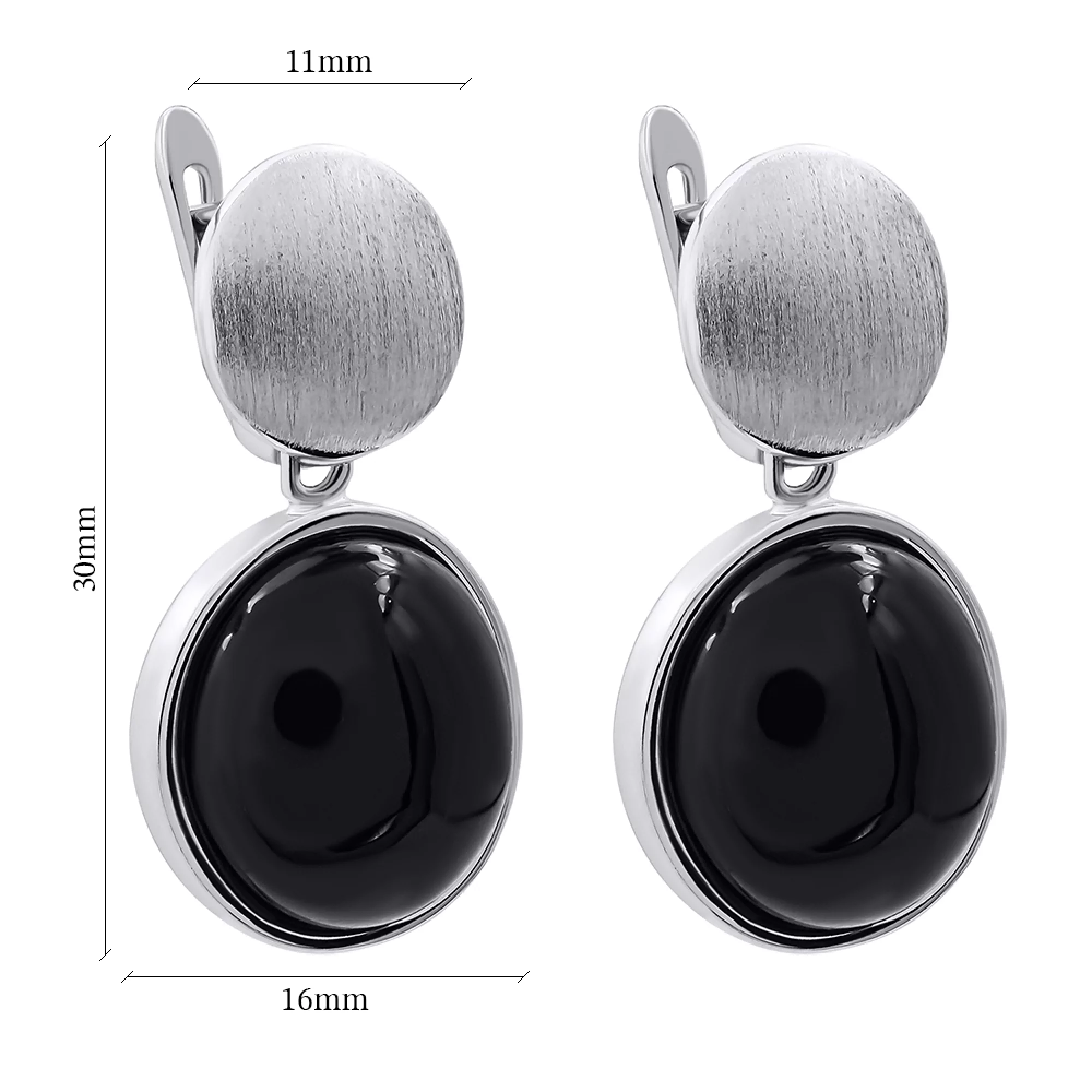 Сережки серебряные с подвесками "Круг" с ониксом - 1269062 – изображение 2