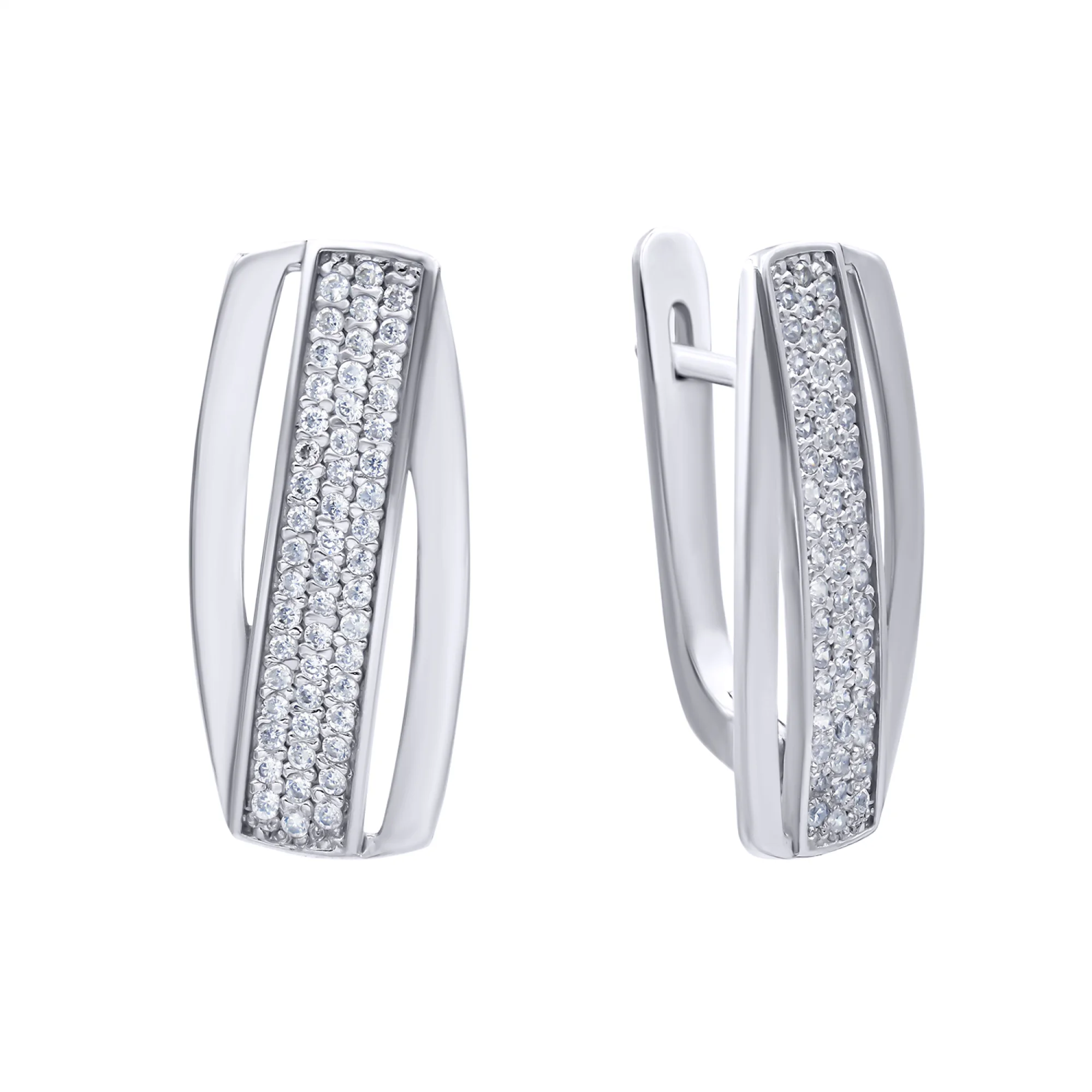 Серебряные серьги с фианитами - 375383 - 1