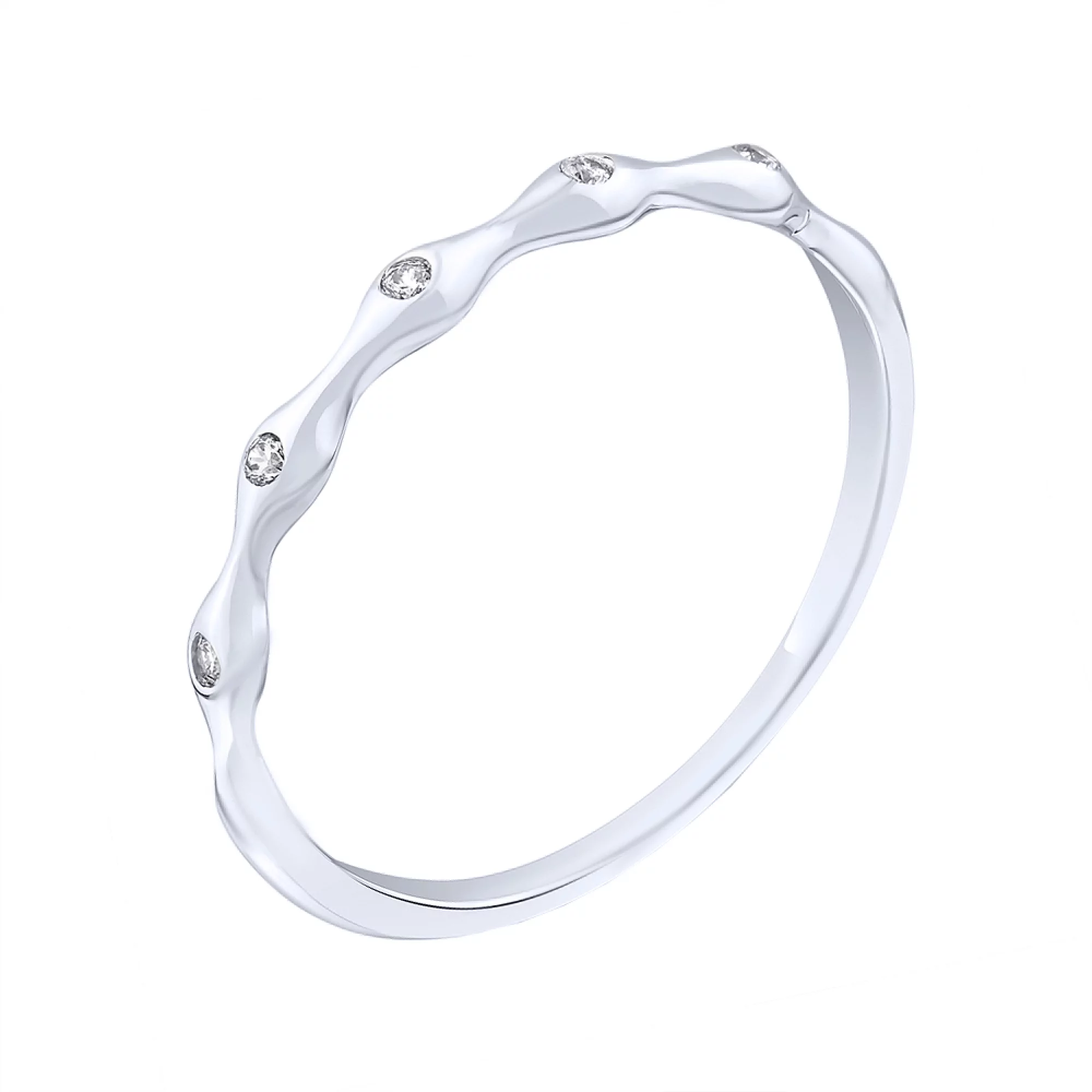Тонкое серебряное кольцо с фианитами - 1639755 – изображение 1