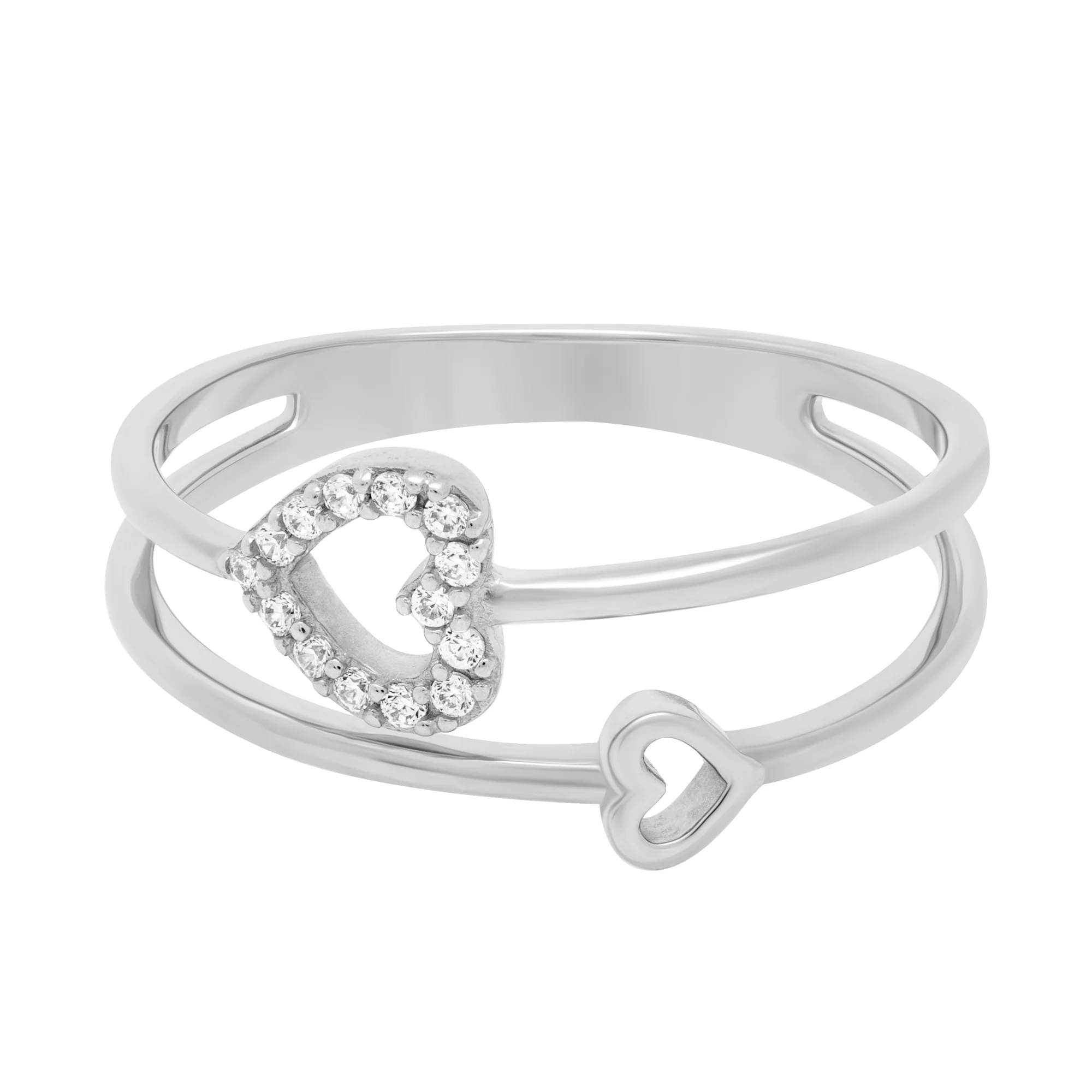 Двойное золотое кольцо с сердечками и фианитами - 1706749 – изображение 2