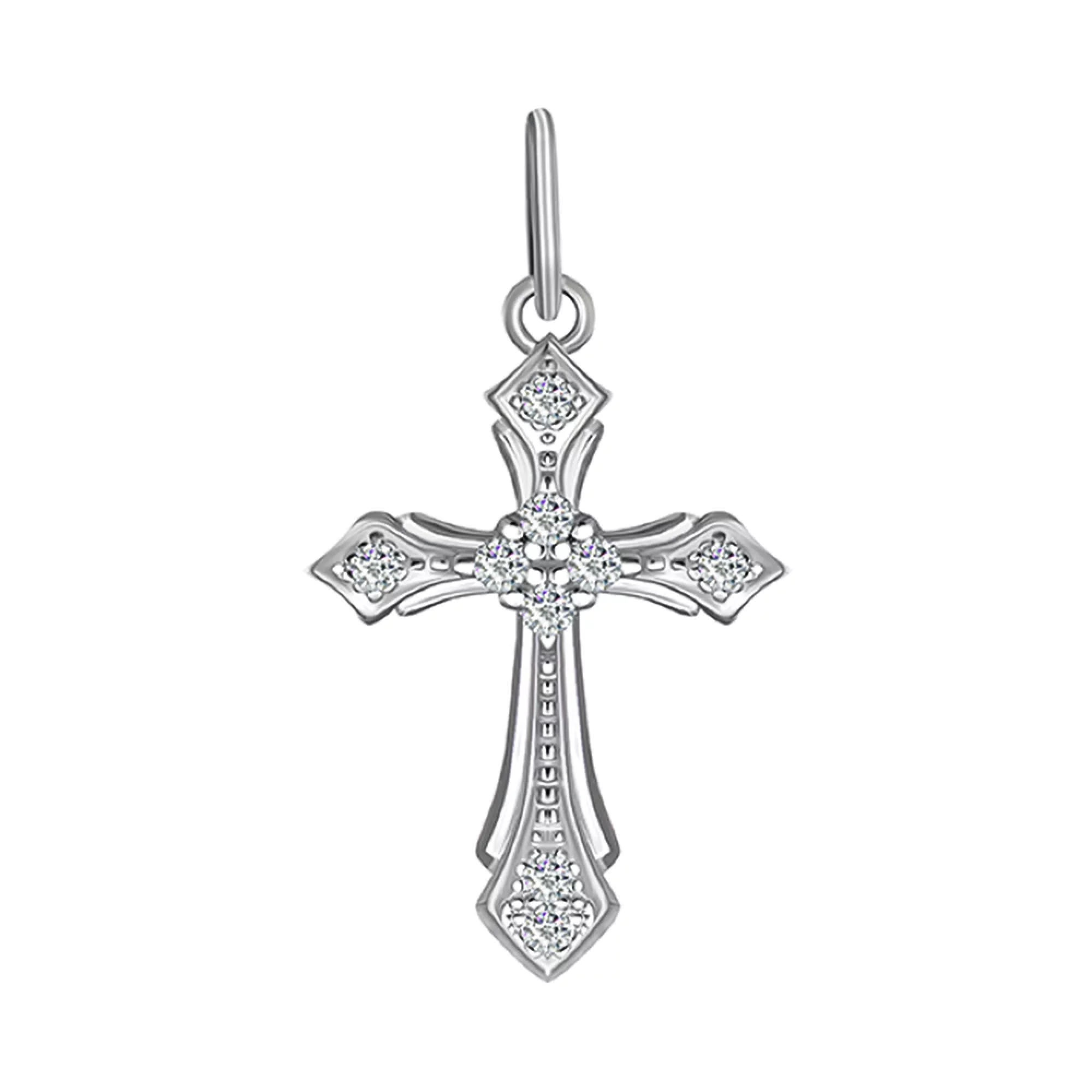 Хрестик зі срібла з фіанітами - 1507825 – зображення 1