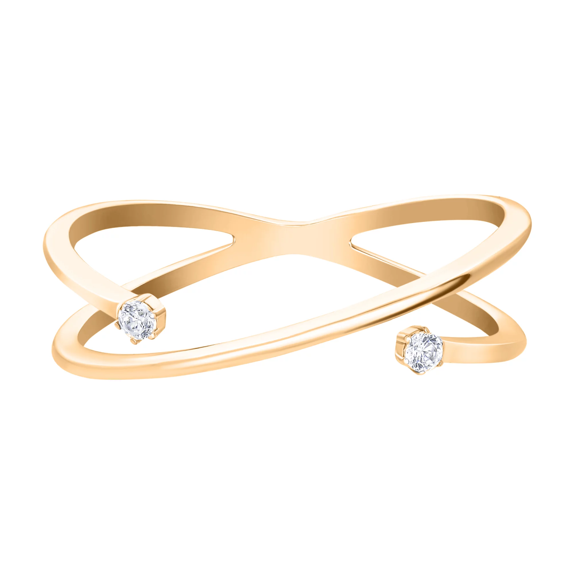 Золотое двойное кольцо с фианитами - 1686157 – изображение 2