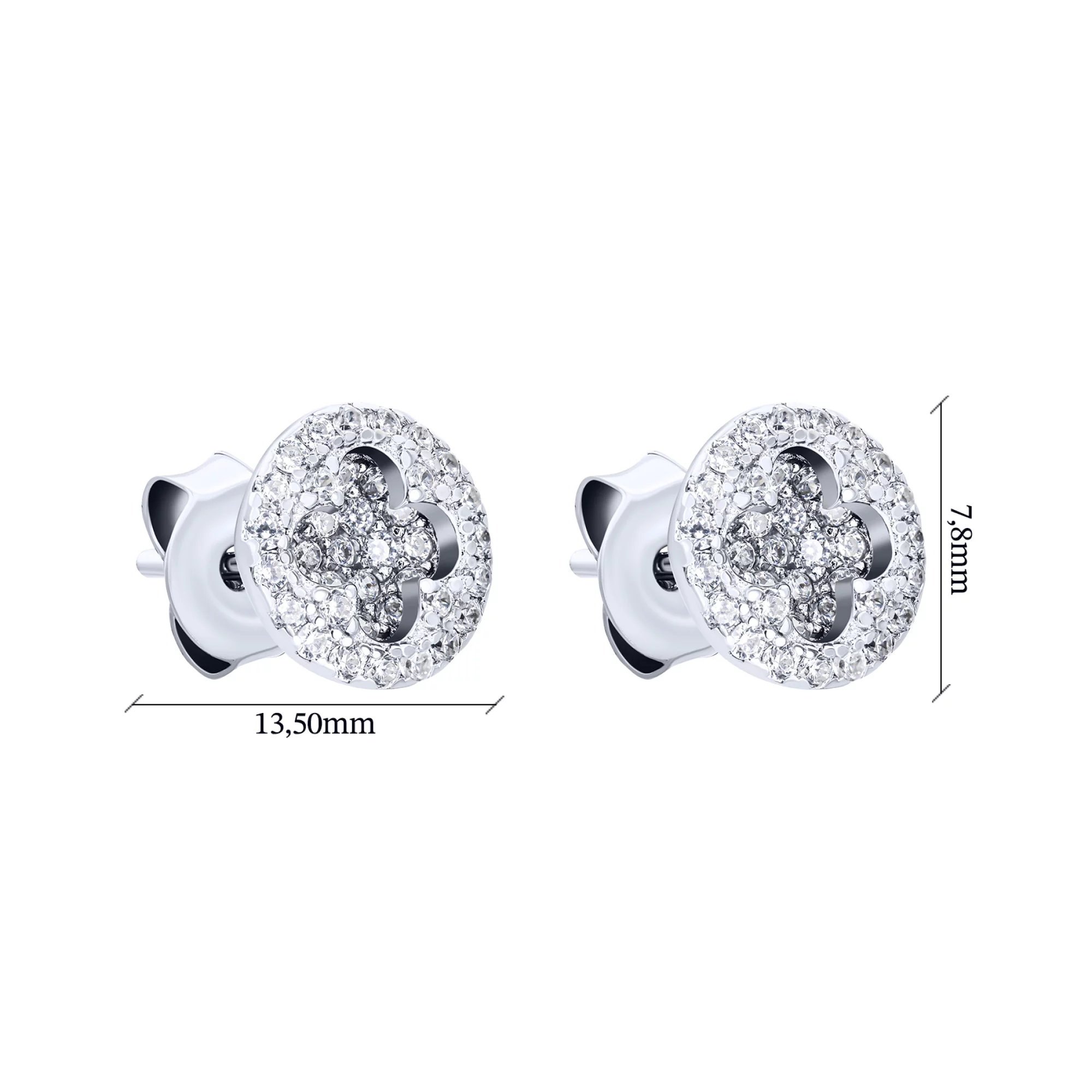 Серьги-гвоздики серебряные "Клевер" с россыпью фианитов - 1572582 – изображение 3
