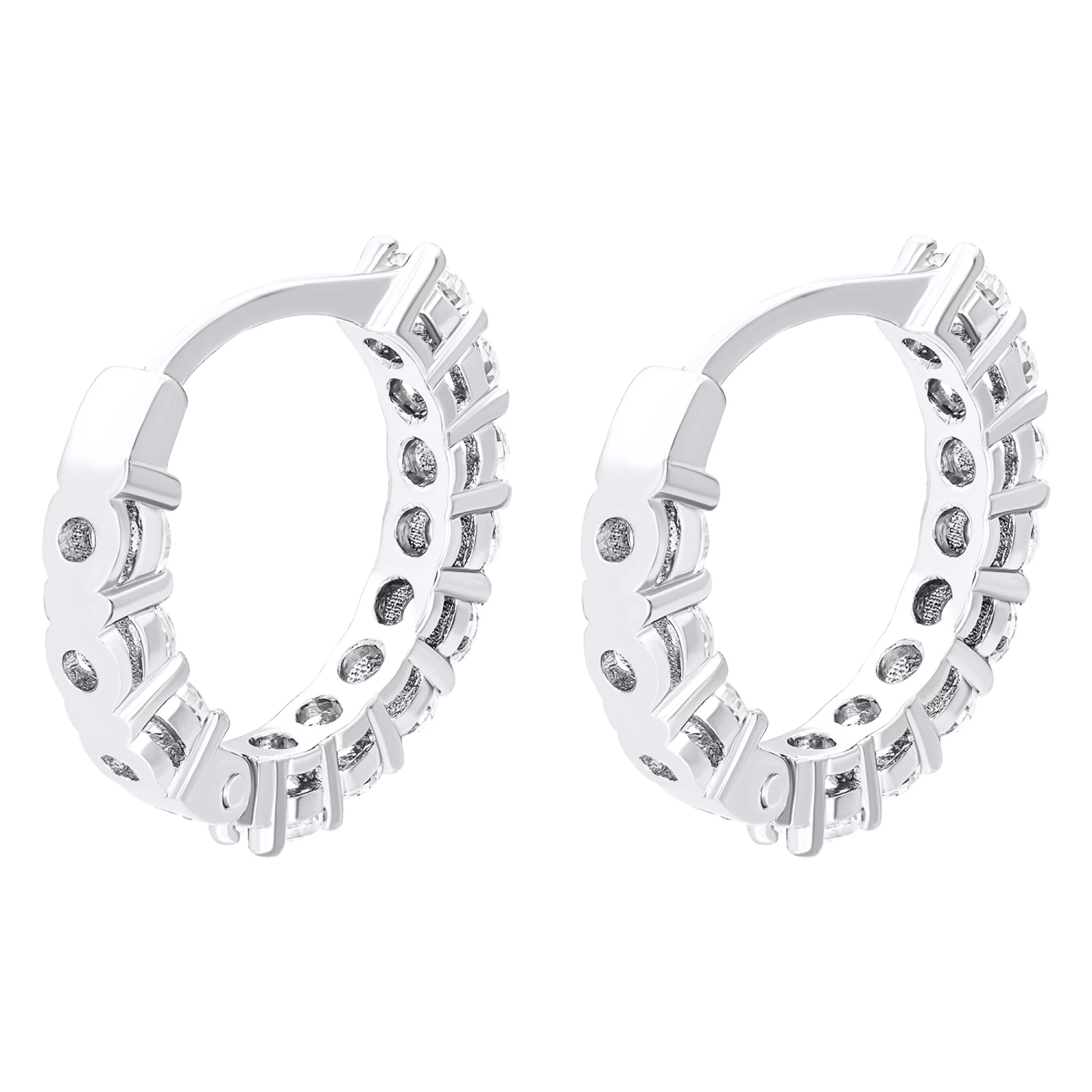 Сережки-кільця зі срібла з доріжкою фіанітів - 1550055 – зображення 2