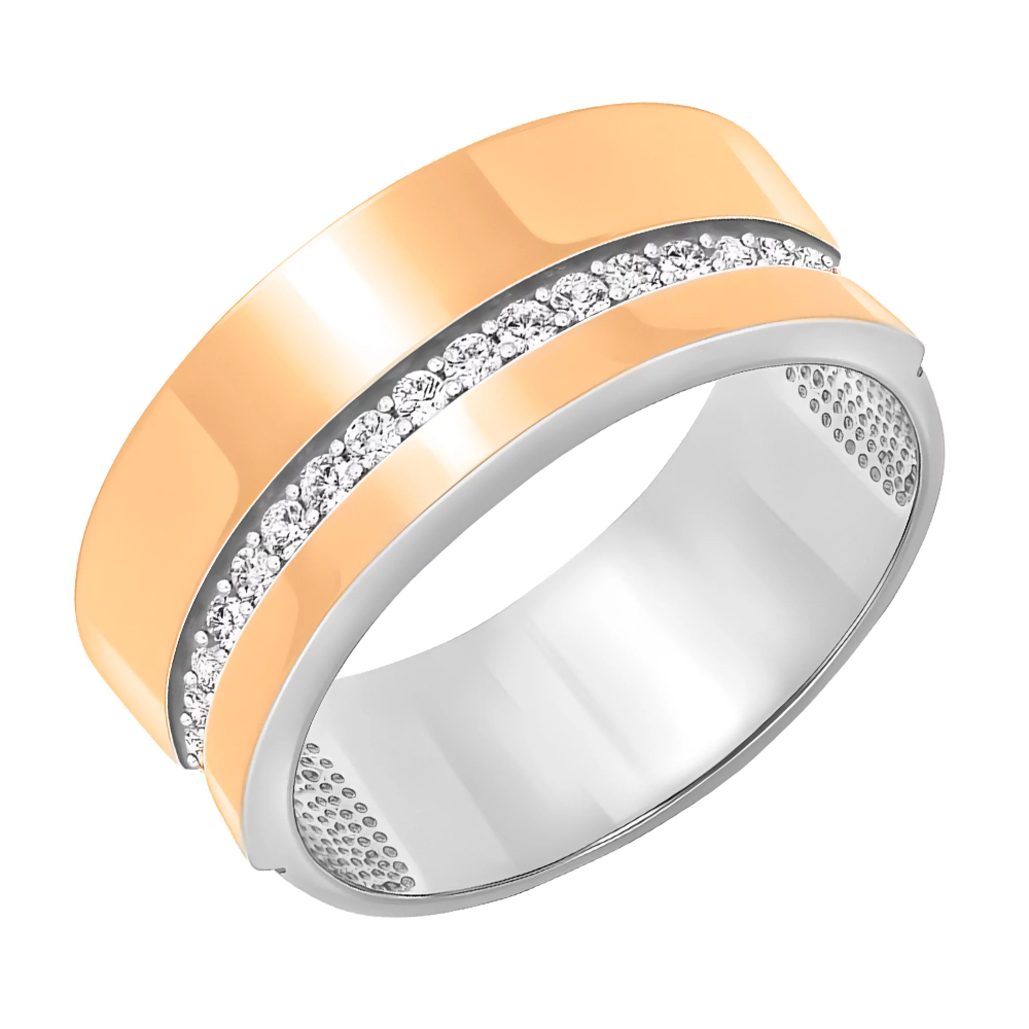 Серебряное кольцо с золотой накладкой и фианитом - 474173 – изображение 1