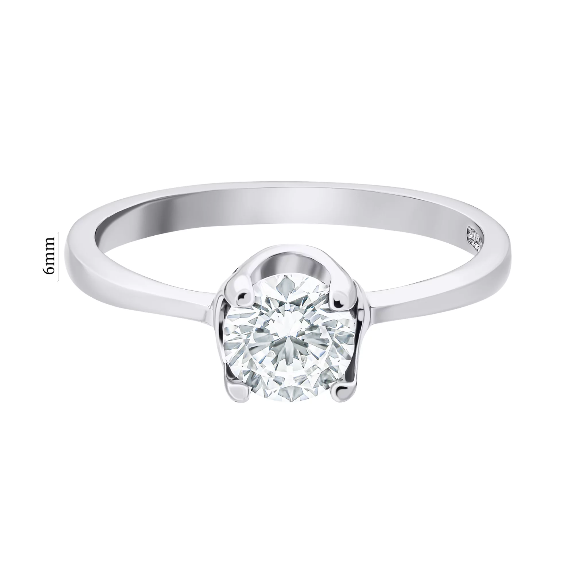 Классическое помолвочное кольцо из серебра с фианитом - 1520495 – изображение 3