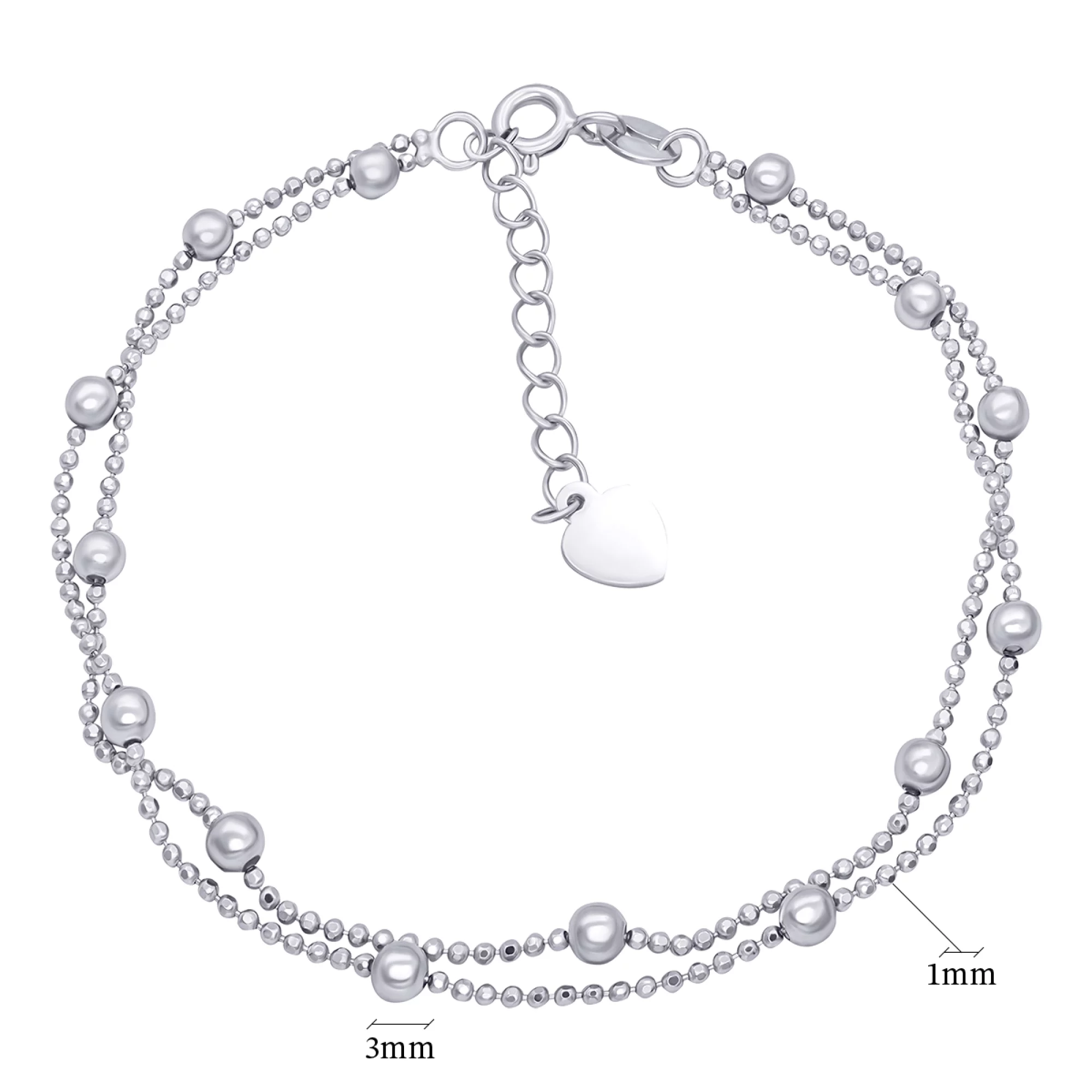 Срібний подвійний браслет з кульками в плетінні гольф - 896662 – зображення 2