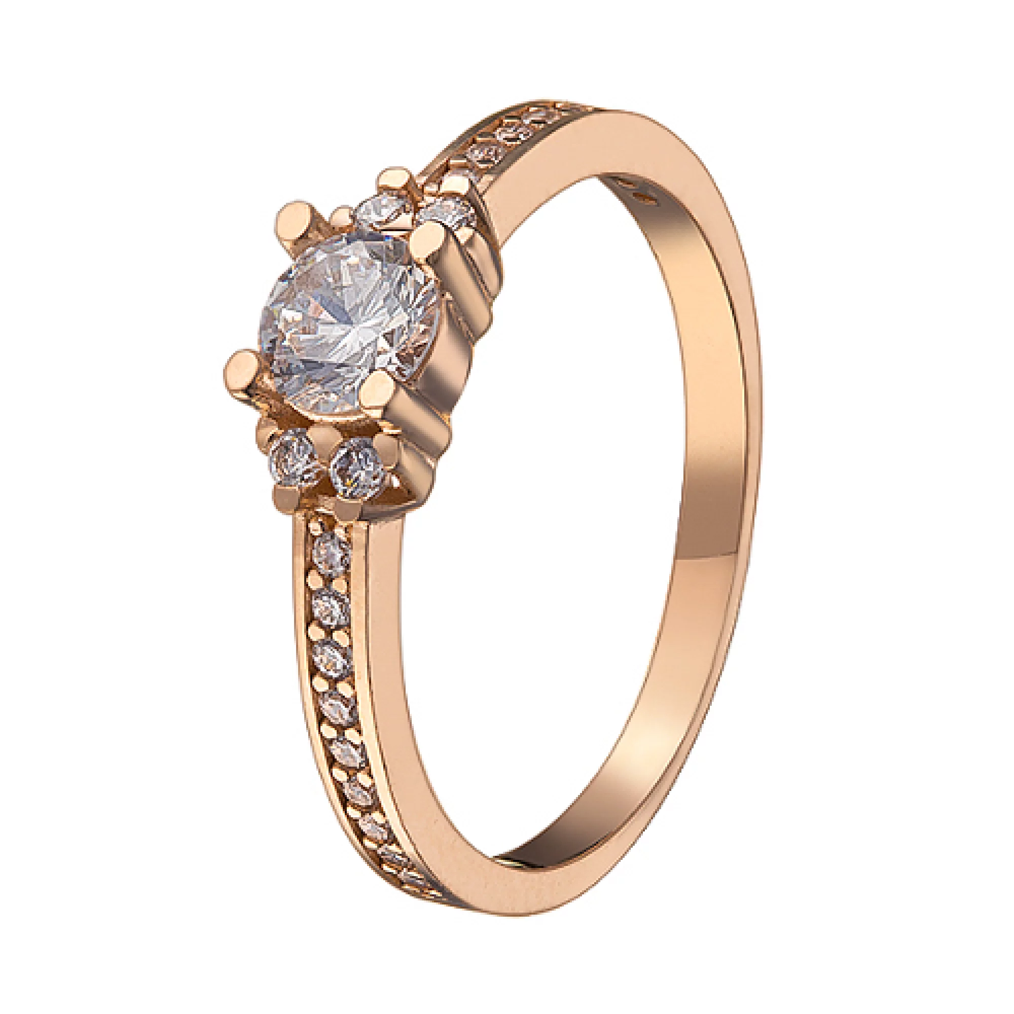 Золотое кольцо с фианитом - 538766 – изображение 1