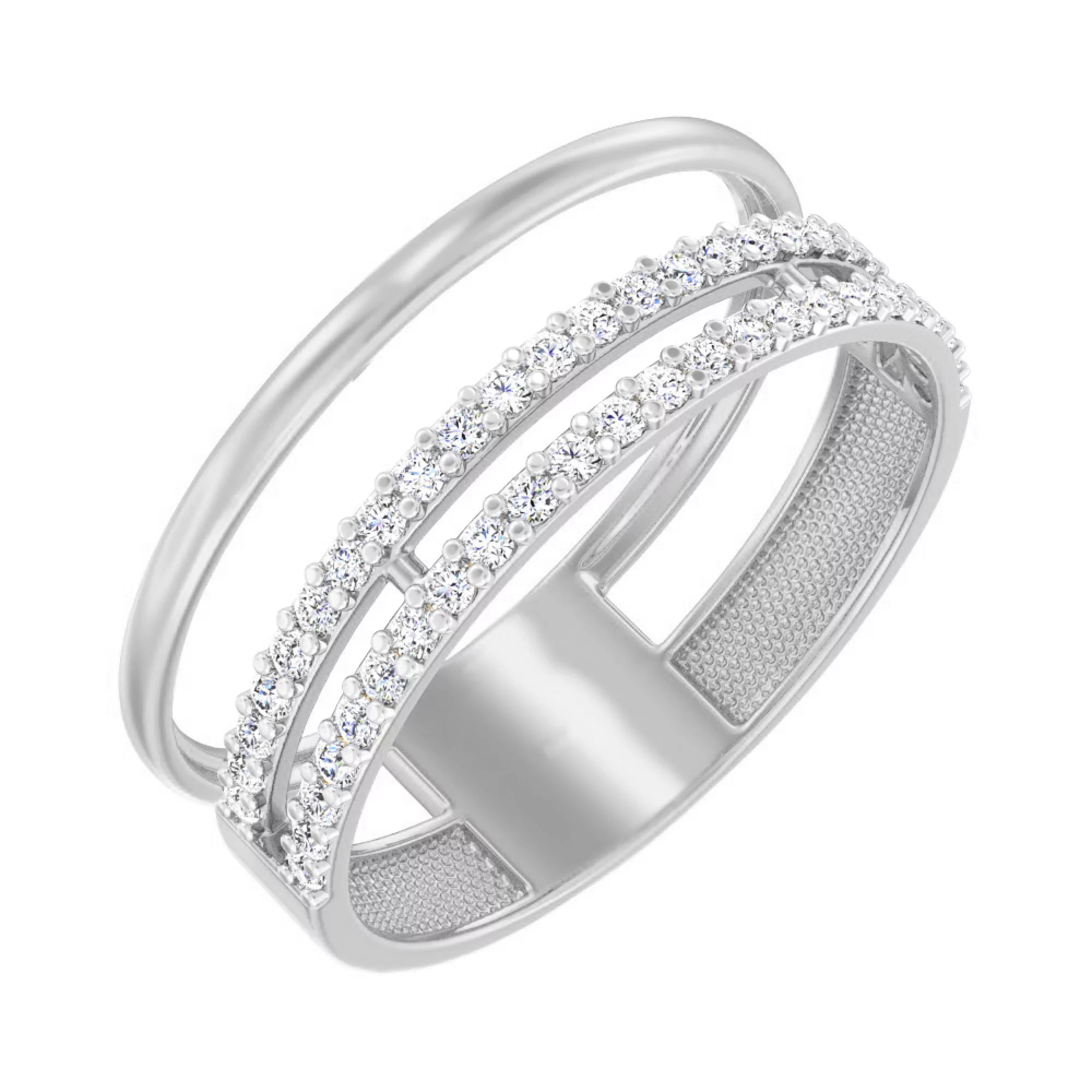 Двойное кольцо из белого золота с фианитом - 965832 – изображение 1