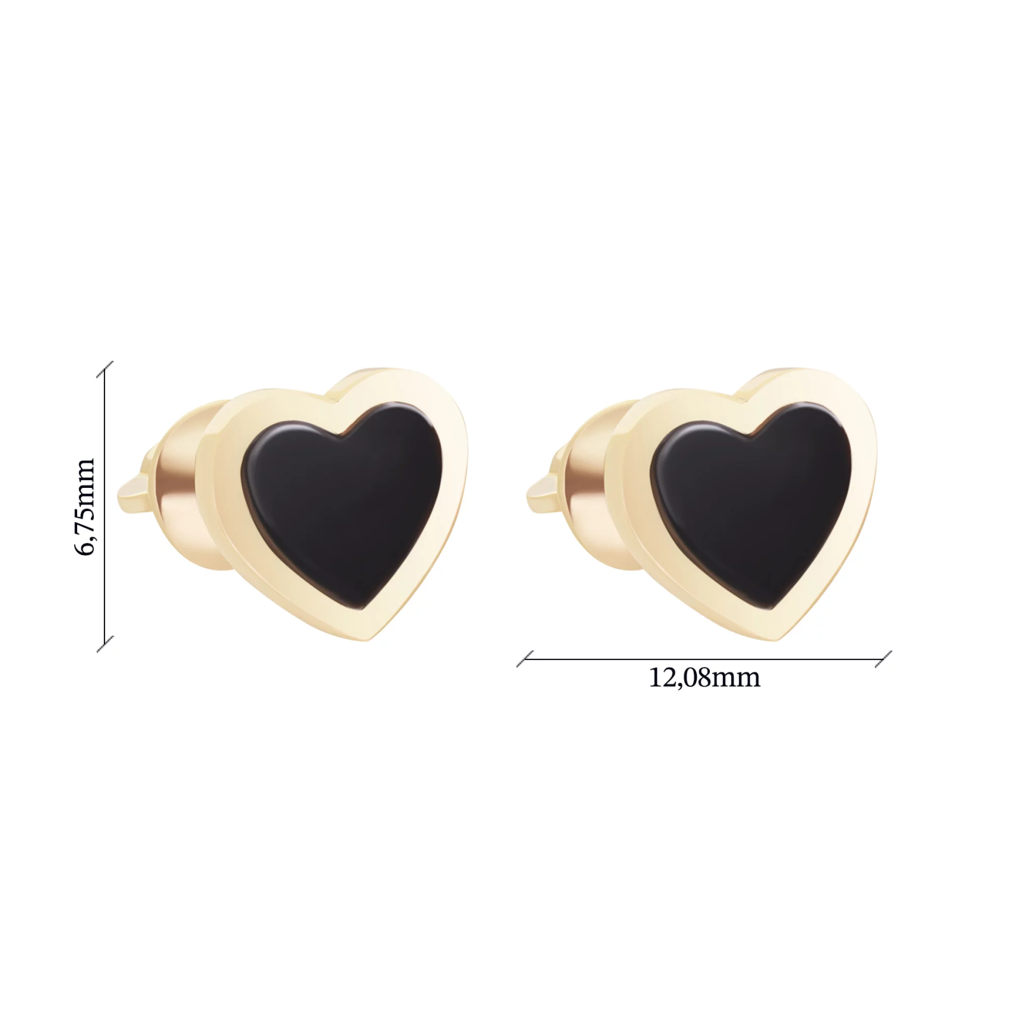 Золотые серьги-гвоздики "Сердце" с эмалью - 1628503 – изображение 3
