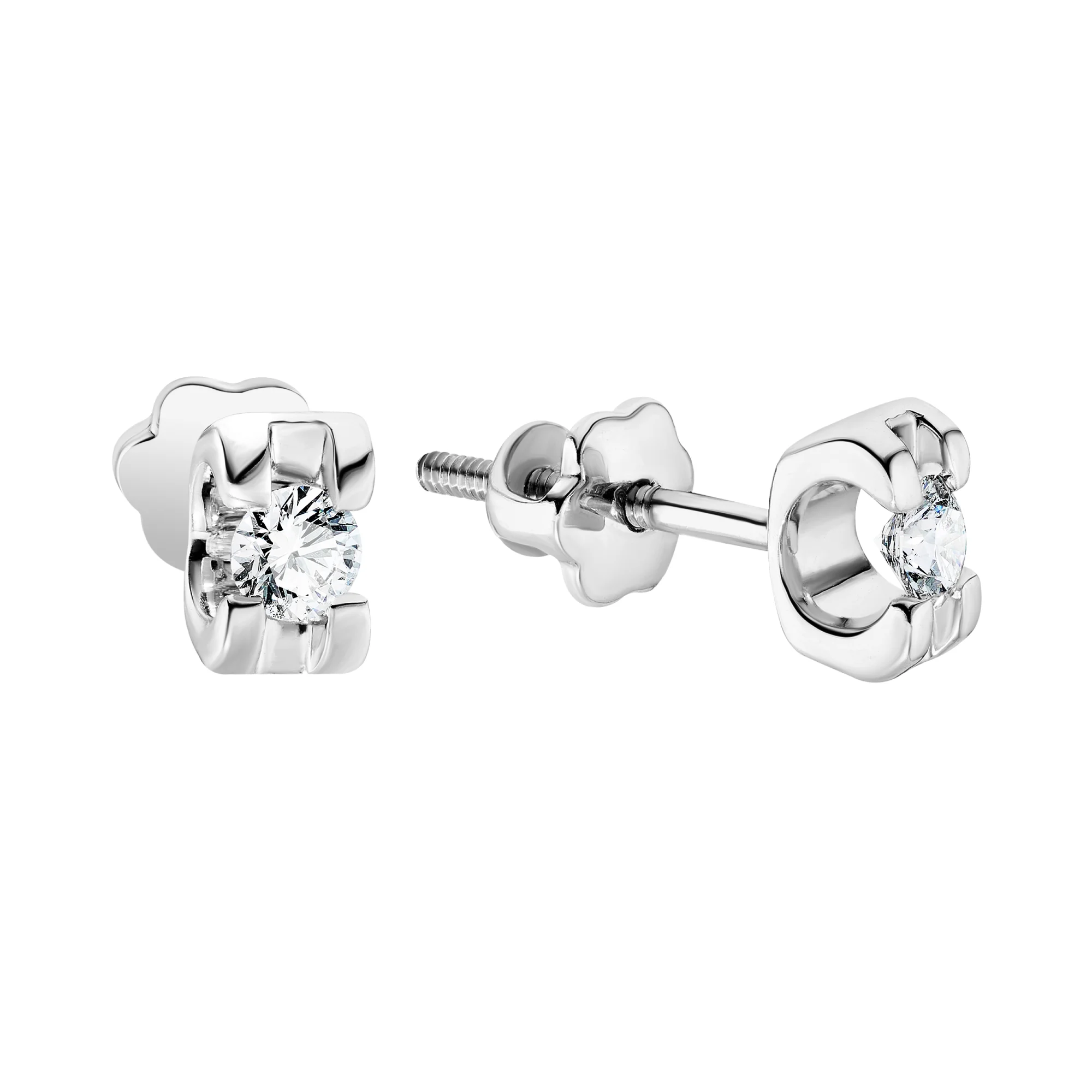 Серьги-гвоздики из белого золота с бриллиантами - 2205762 - 1