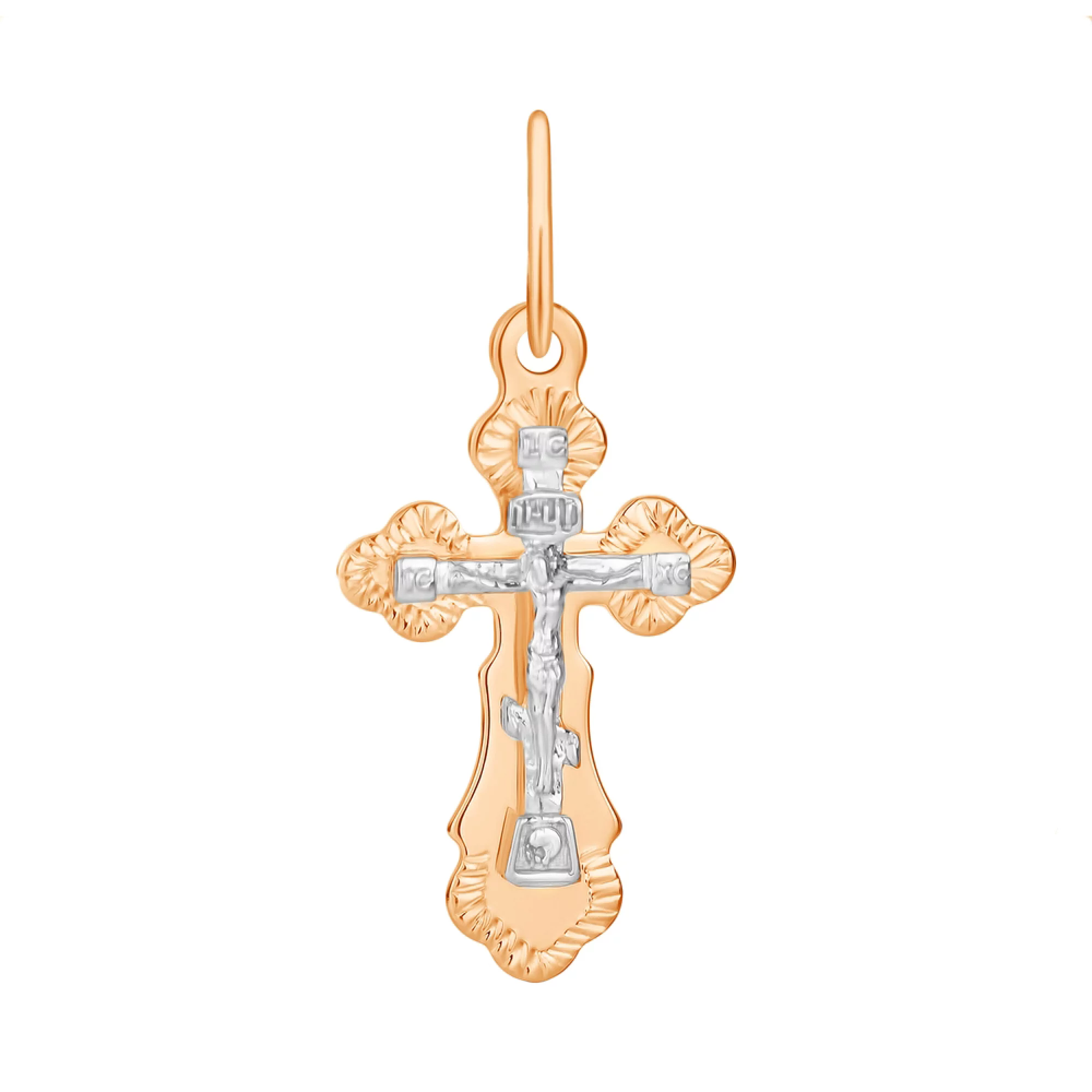 Крестик из комбинированного золота - 960025 – изображение 1