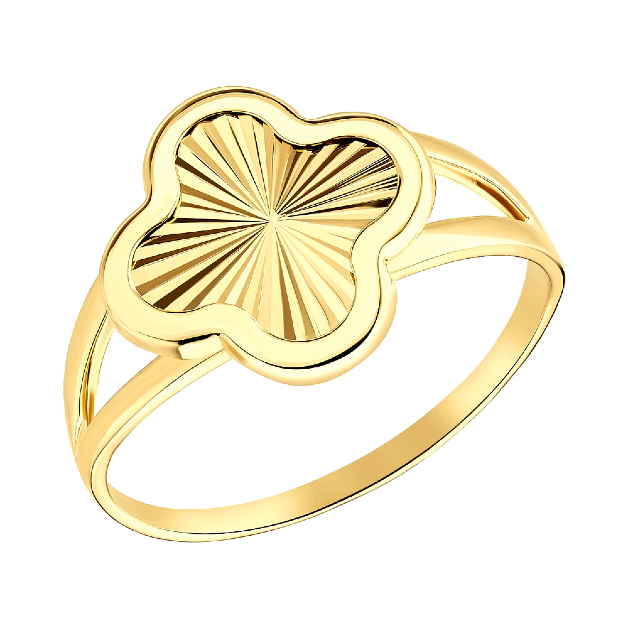 Кольцо "Клевер" из желтого золота с алмазной гранью  - 1515202 – изображение 1