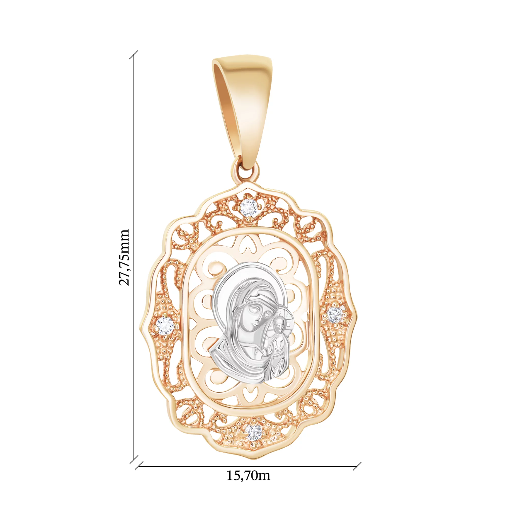 Ладанка з комбінованого золота з фіанітами Богородиця "Казанська" - 1616177 – зображення 2