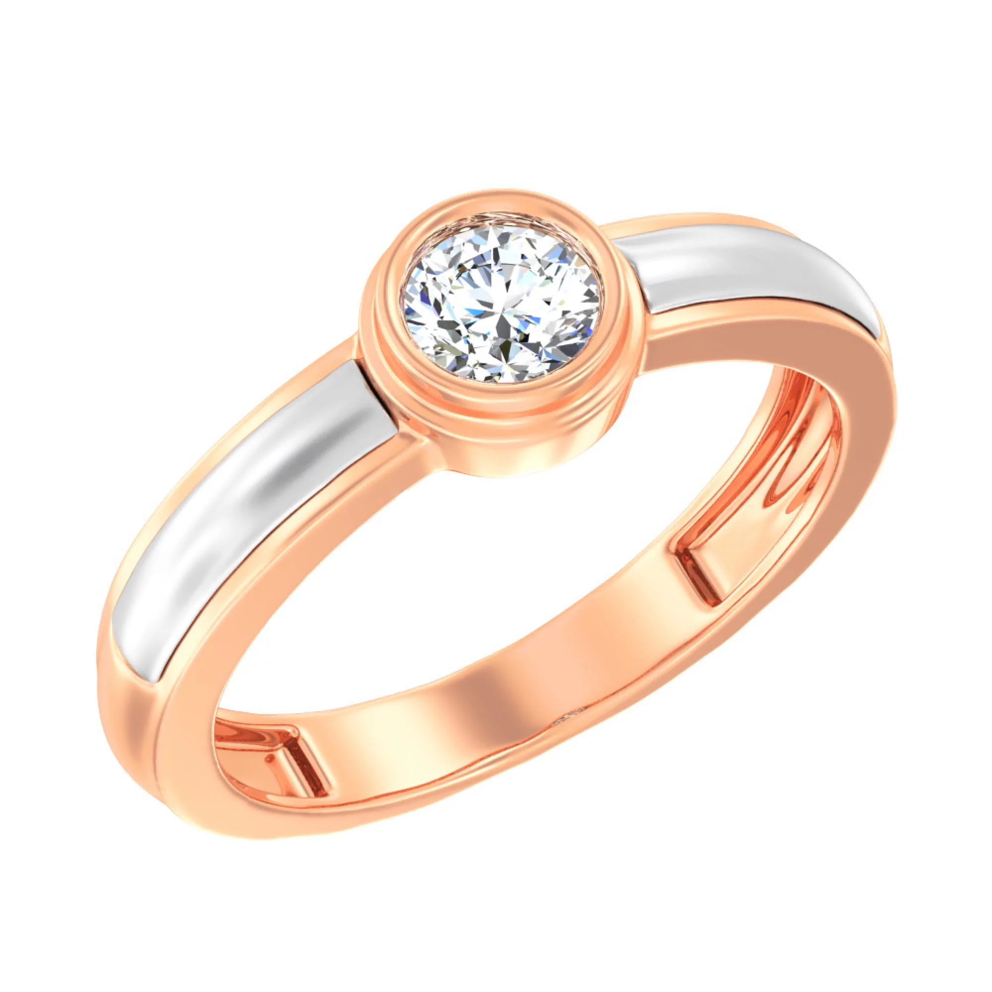 Золотое кольцо комбинированое с фианитом - 585496 – изображение 1