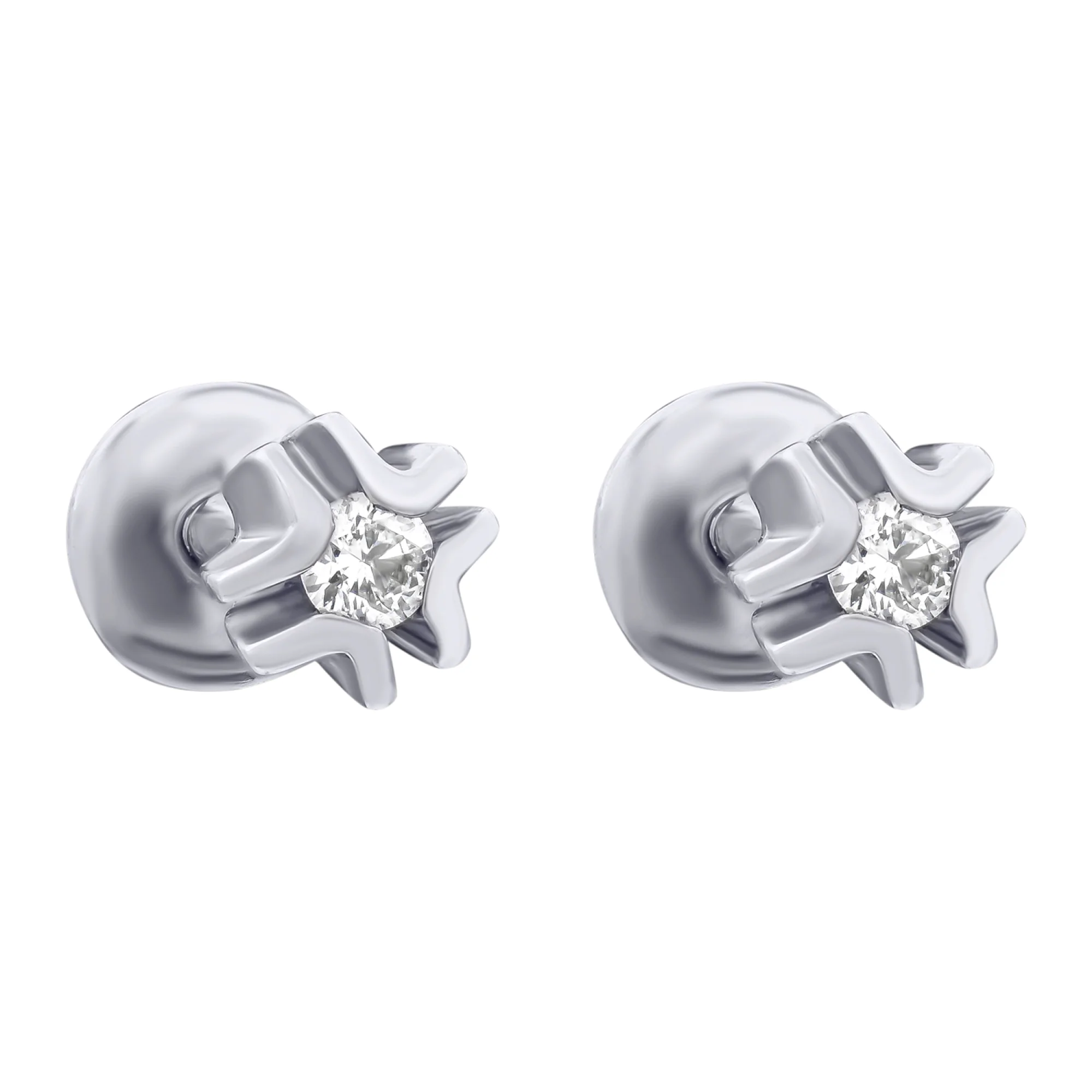 Сережки-гвоздики из белого золота с бриллиантами - 603997 - 1