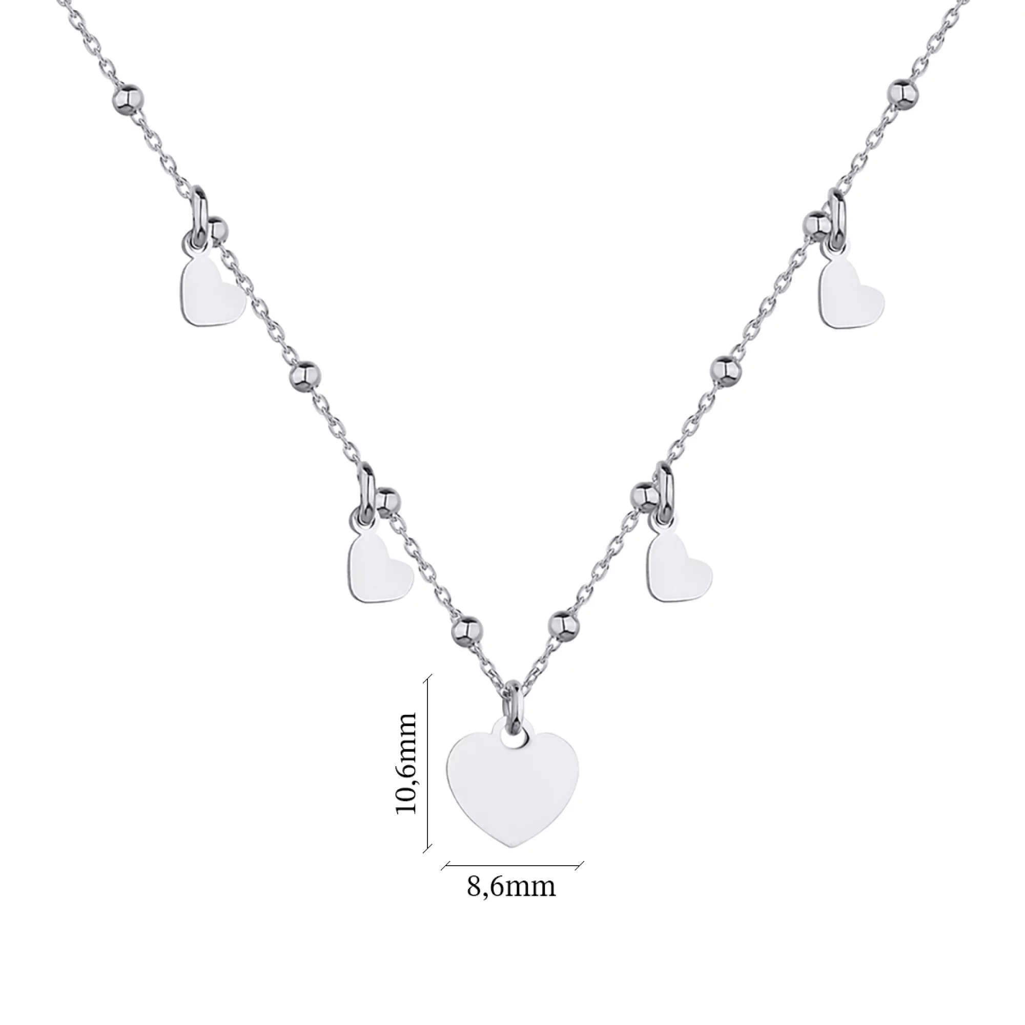 Кольє зі срібла з підвісами "Сердечка та Кулі" плетіння якір - 1301886 – зображення 3