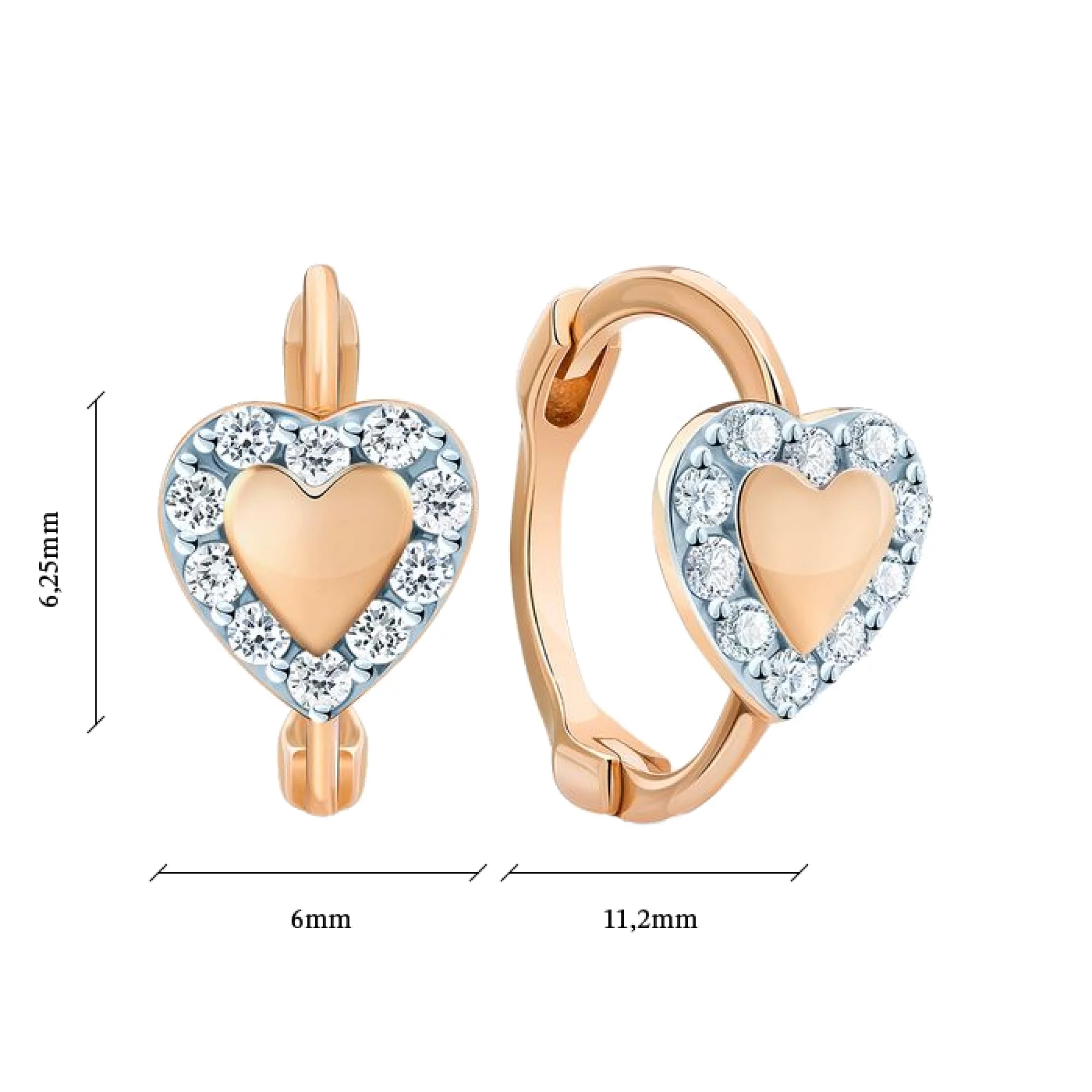 Золоті сережки-кільця "Серце" з цирконієм - 406659 – зображення 2