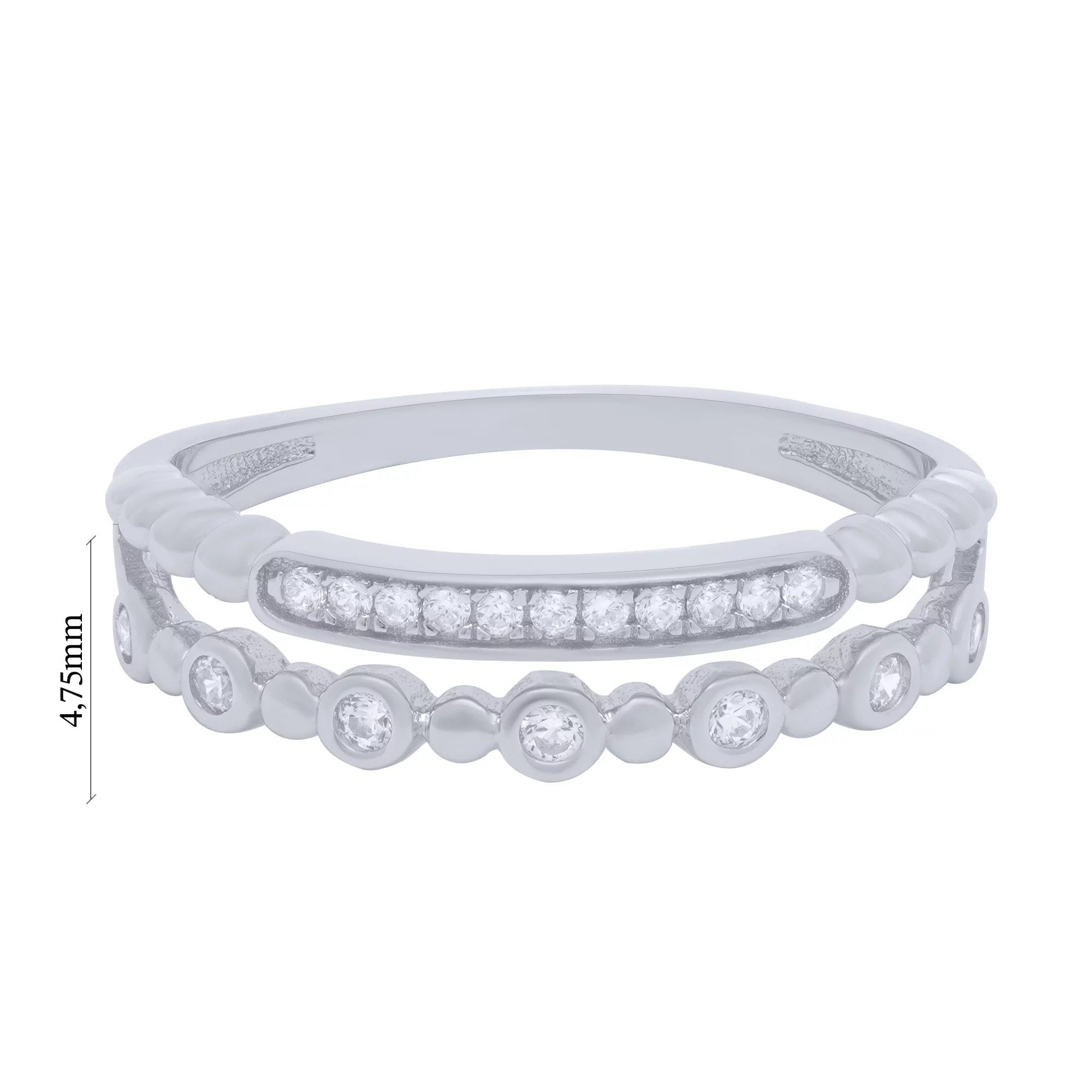 Серебряное двойное кольцо с дорожкой фианиту - 1639757 – изображение 3