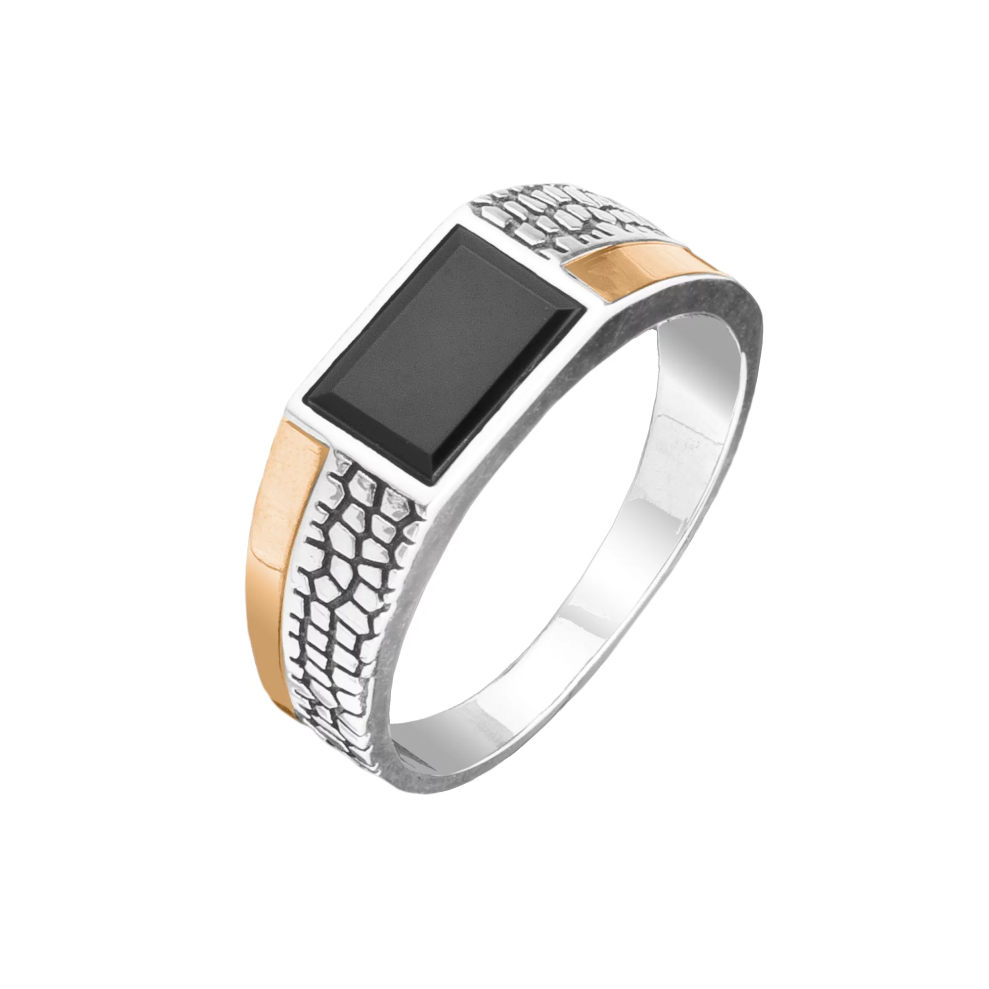 Серебряный перстень с позолотой и ониксом - 969270 – изображение 1