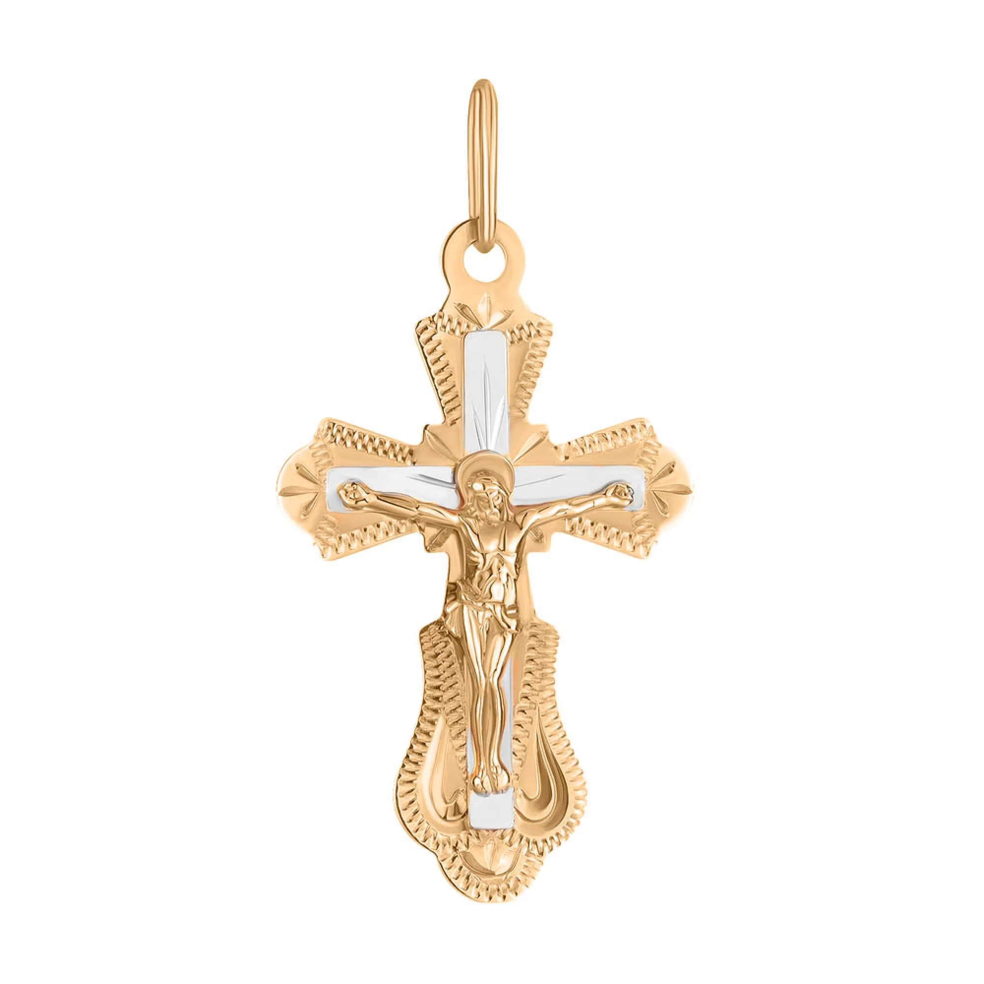 Крест  "Распятие. Спаси и Сохрани" в комбинированном золоте - 1619035 - 1