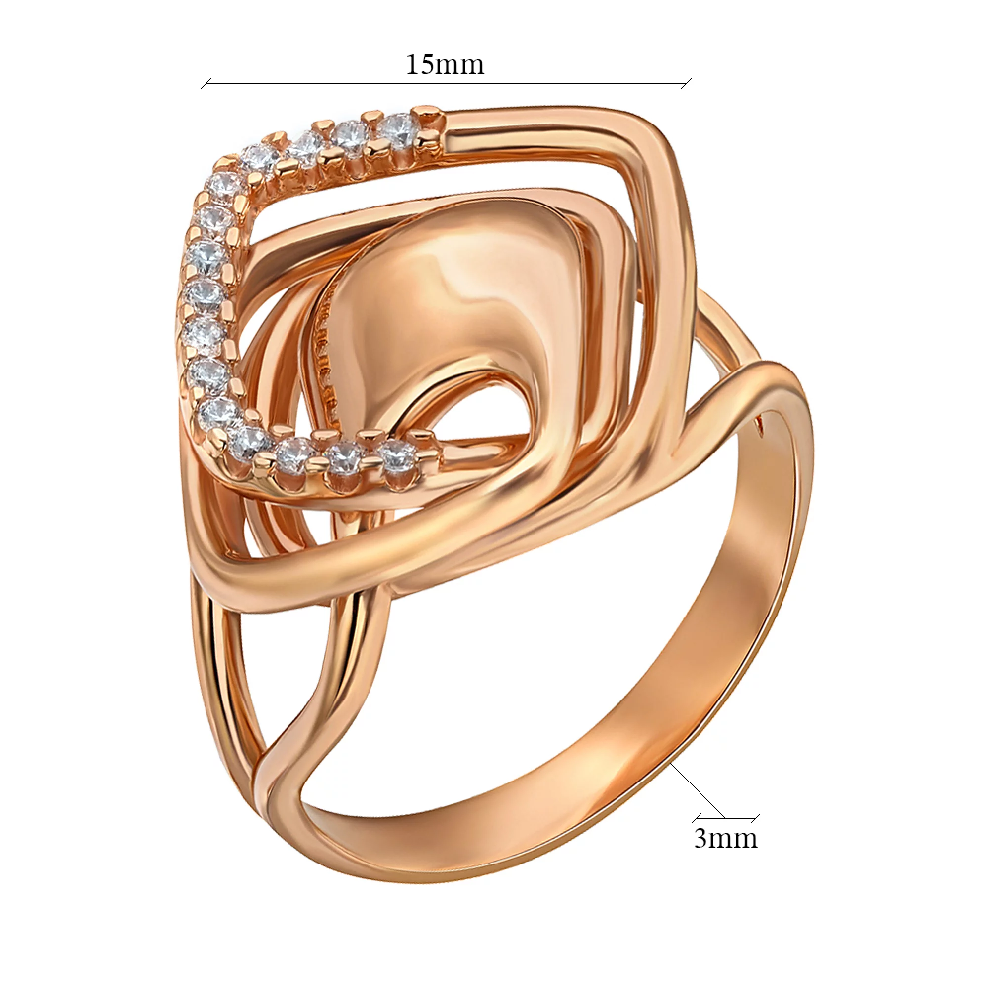 Золотое кольцо с фианитом - 1435145 – изображение 2