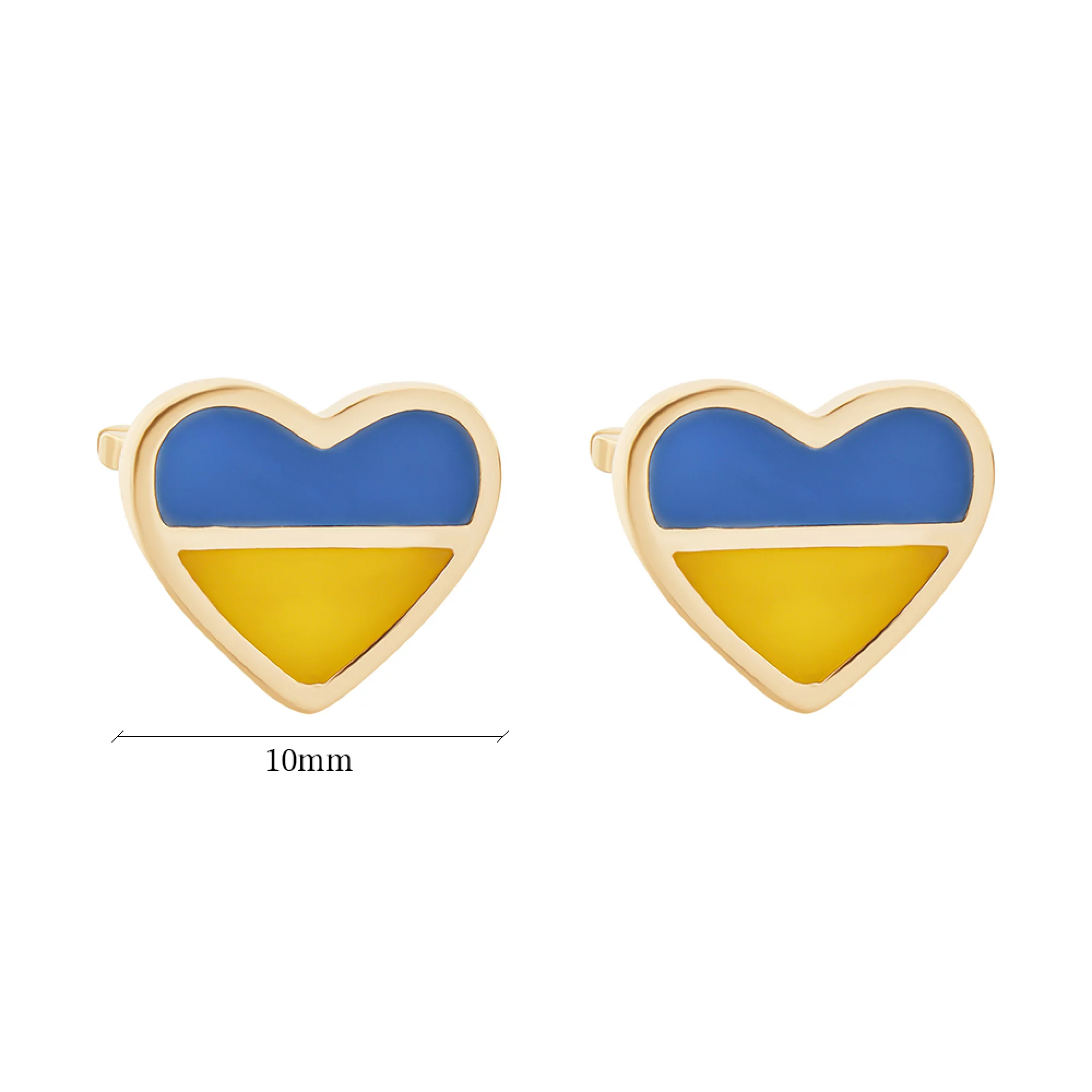 Сережки-гвоздики из красного золота "Сердце-Украины" с эмалью - 1499835 – изображение 3