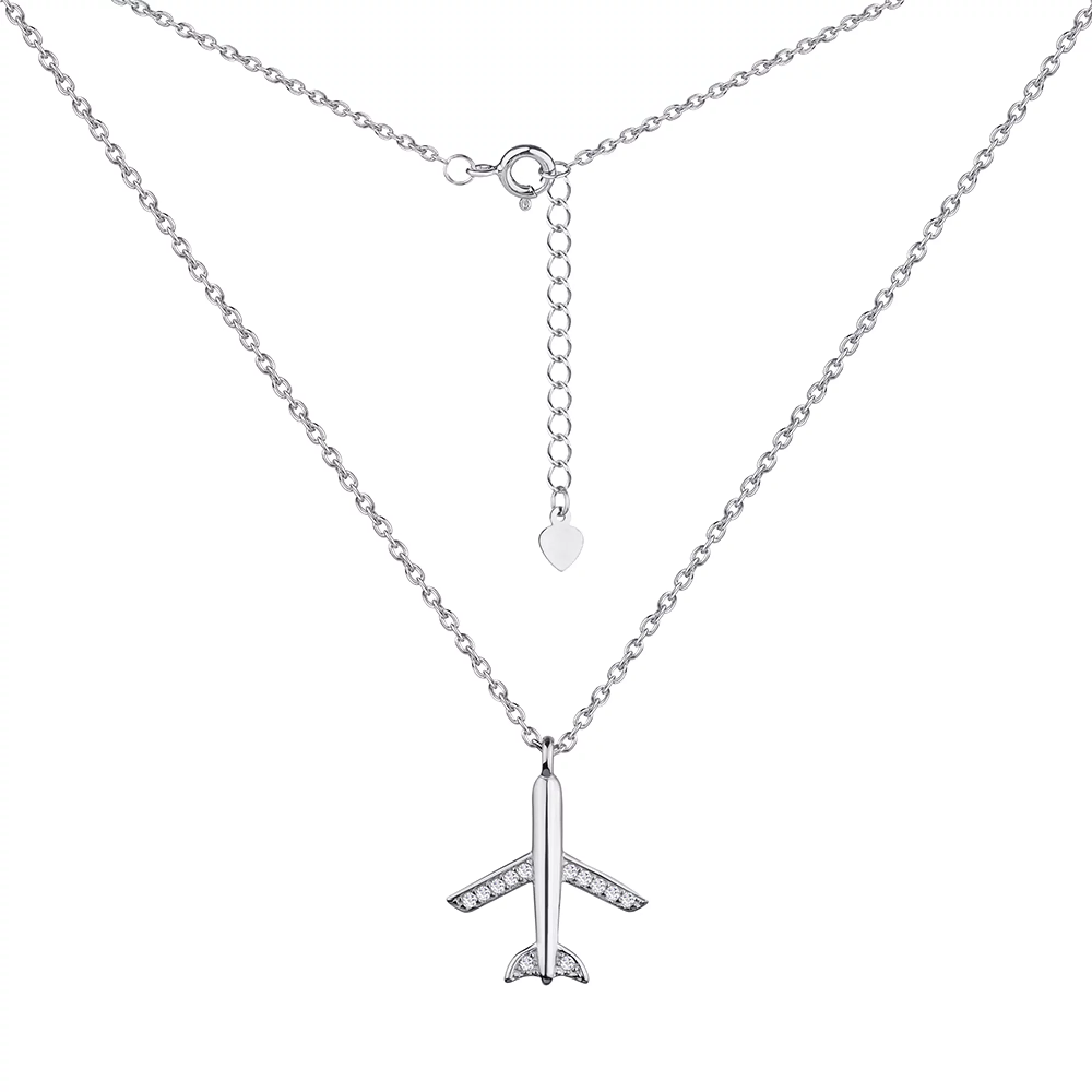 Срібний ланцюжок із підвіскою літак "Мрія"з фіанітами з якірного плетіння - 1279435 – зображення 2