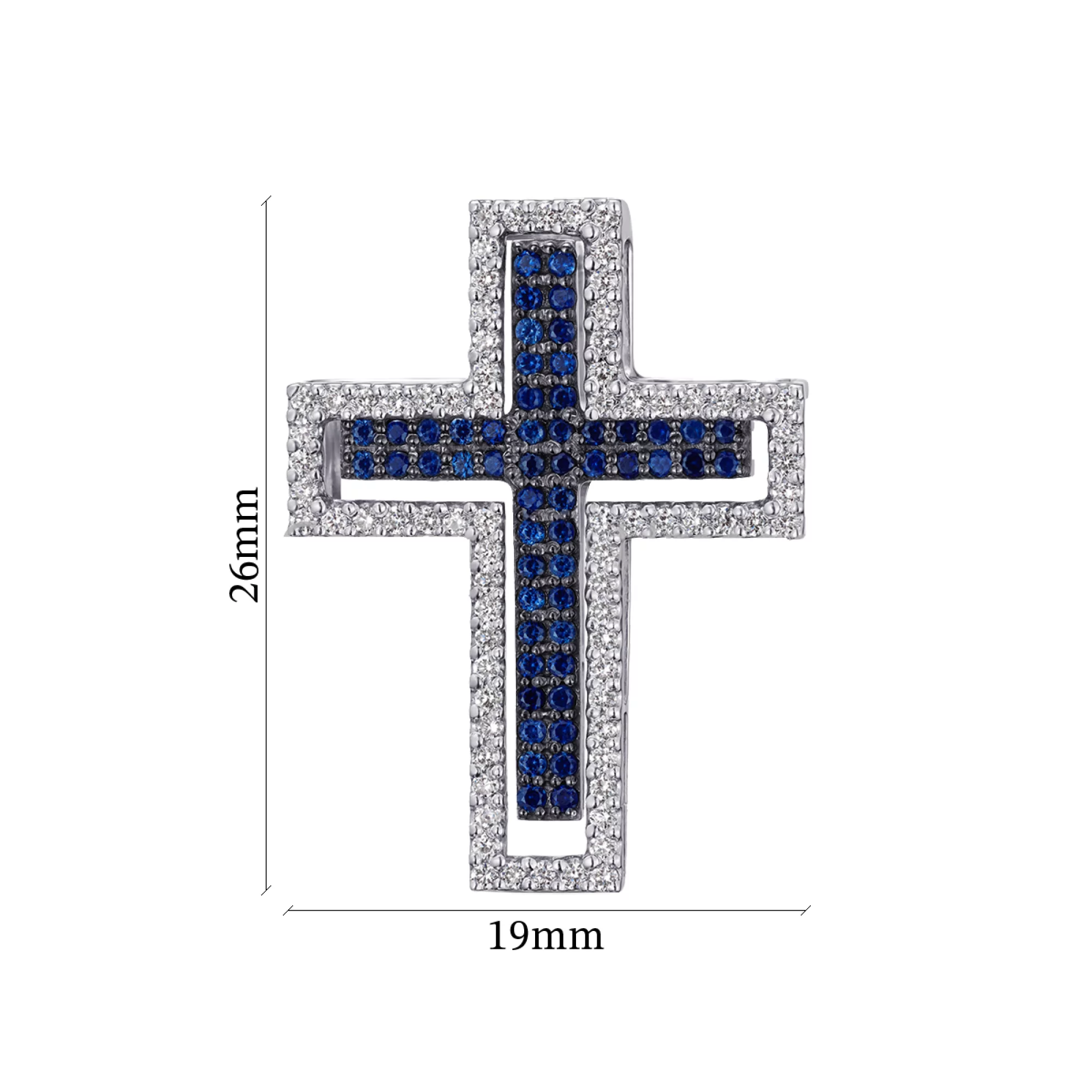 Хрестик з білого золота з діамантами і сапфірами - 965312 – зображення 2