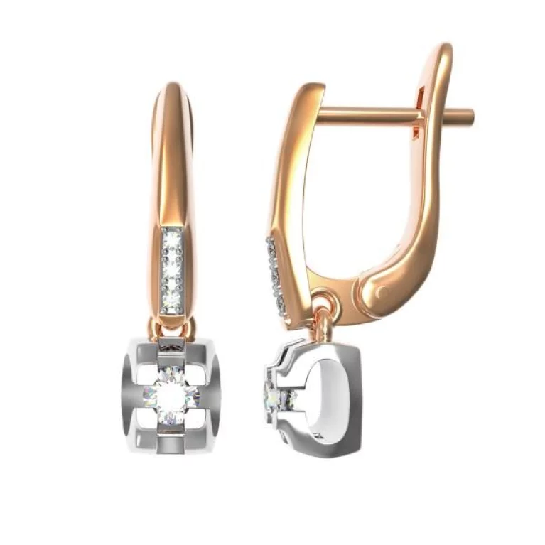 Сережки з комбінованого золота з діамантами. Артикул 22963брил: ціна, відгуки, фото – купити в інтернет-магазині AURUM
