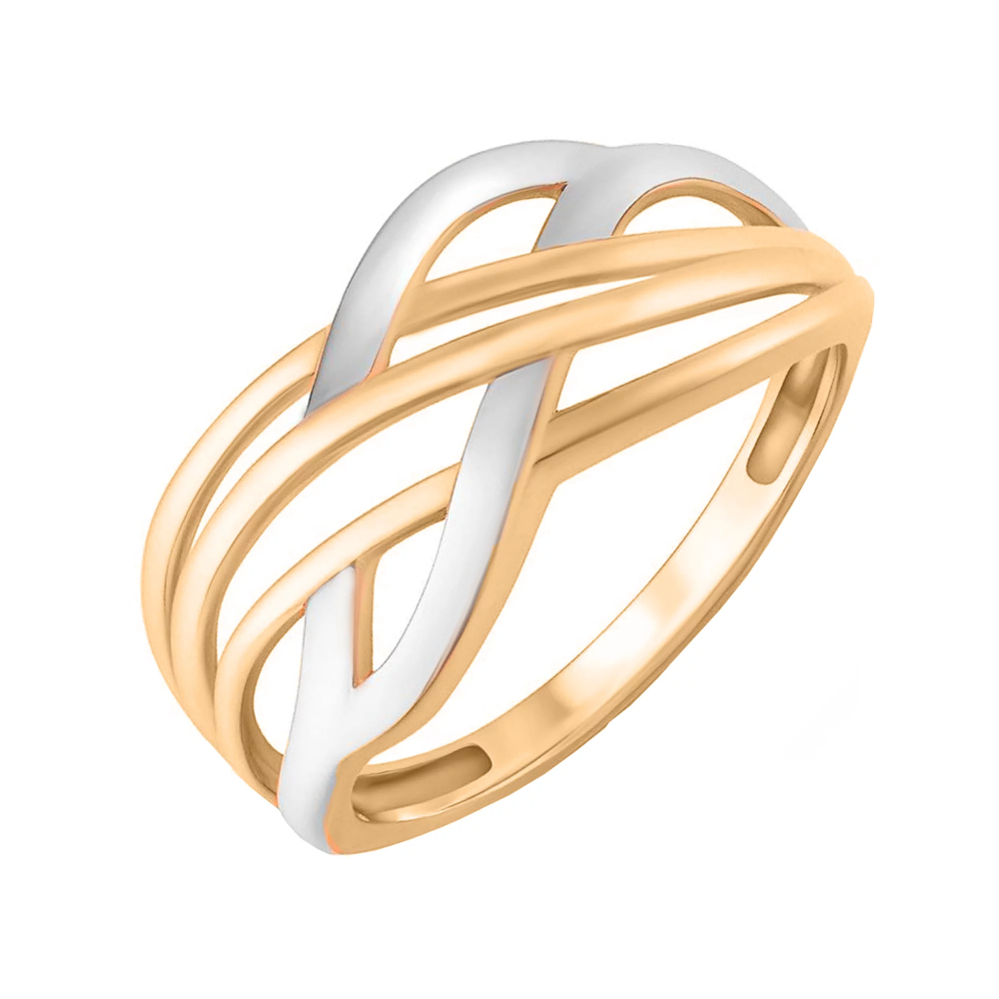 Кольцо из комбинированого золота "Переплетение" - 547223 – изображение 1