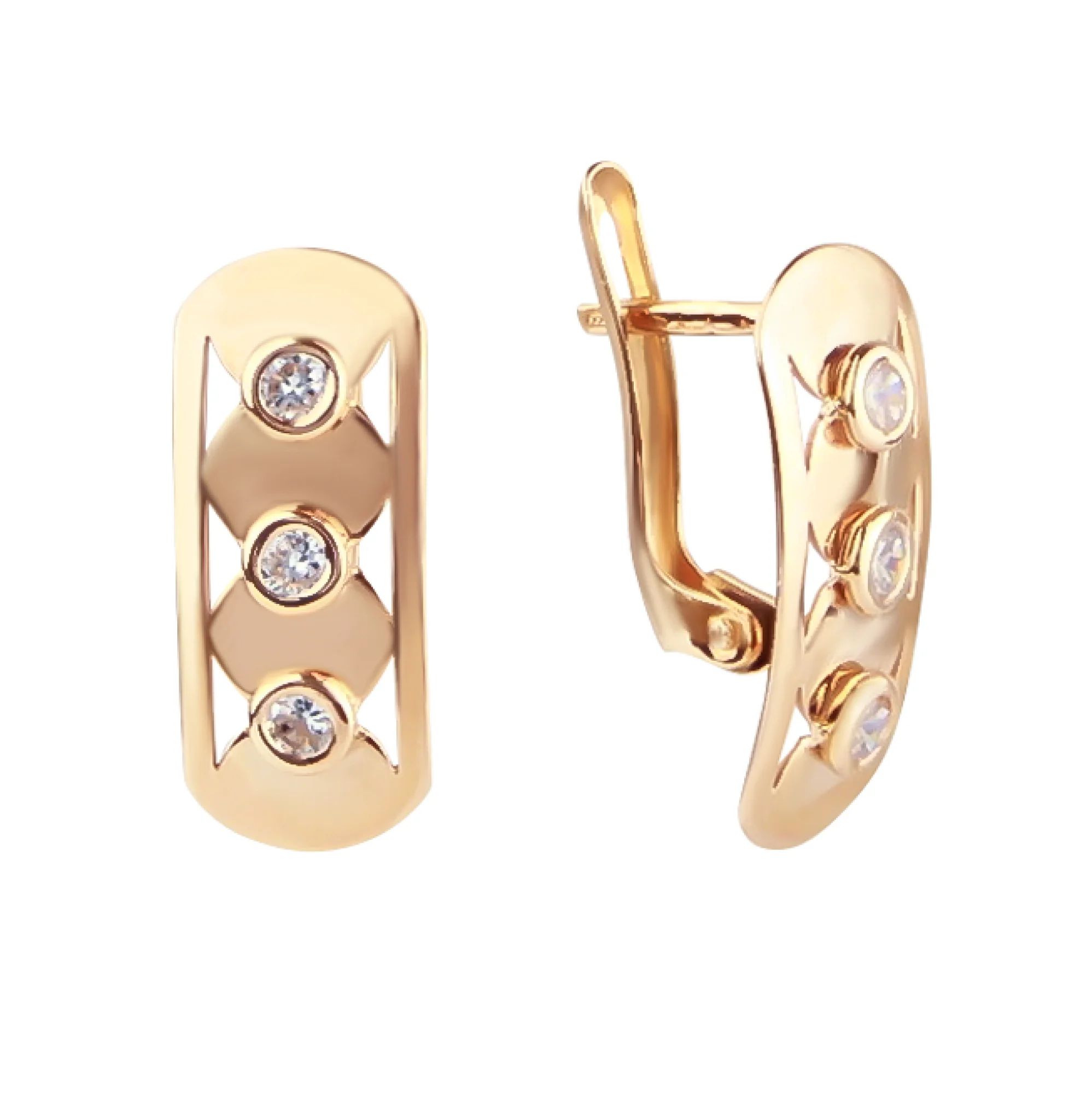 Серьги с фианитами в красном золоте - 800777 - 1
